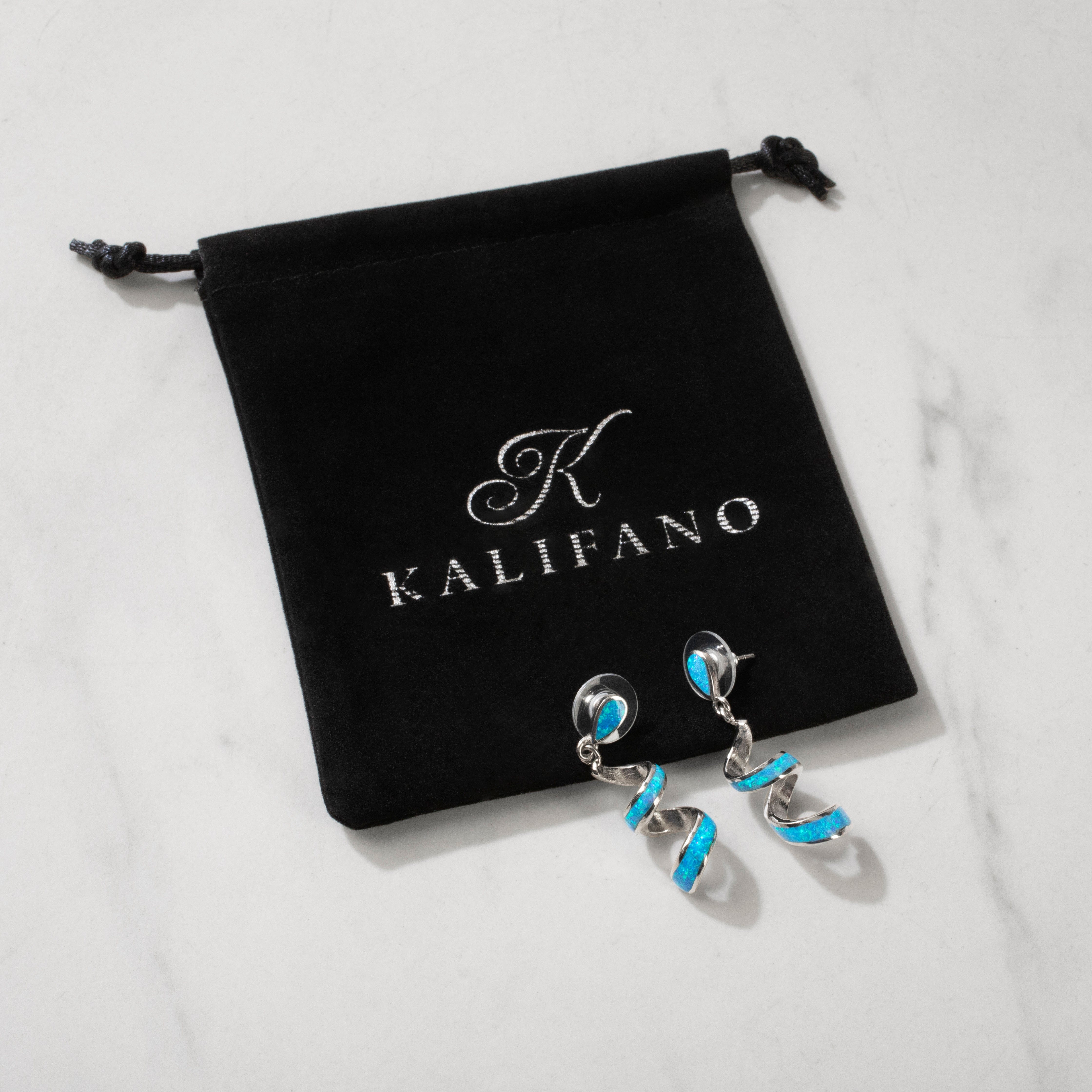 Kalifano Southwest Silver Jewelry Aqua Opal Spiral 925 Sterling Silver USA Handmade Earrings with Stud Backing NME.0416.AO