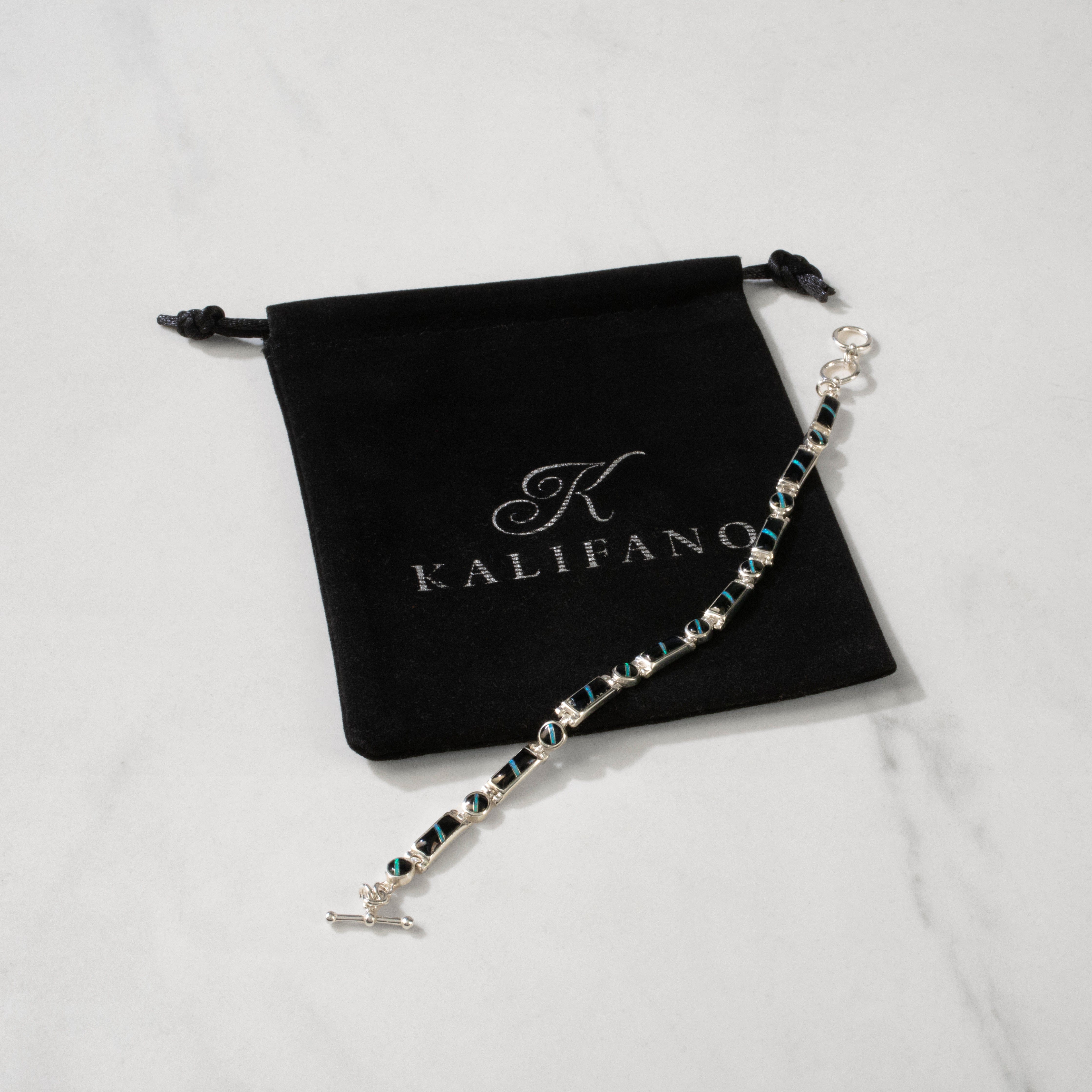 Kalifano Southwest Silver Jewelry Black Onyx 925 Sterling Silver USA Handmade Bracelet NMB.0218.BO