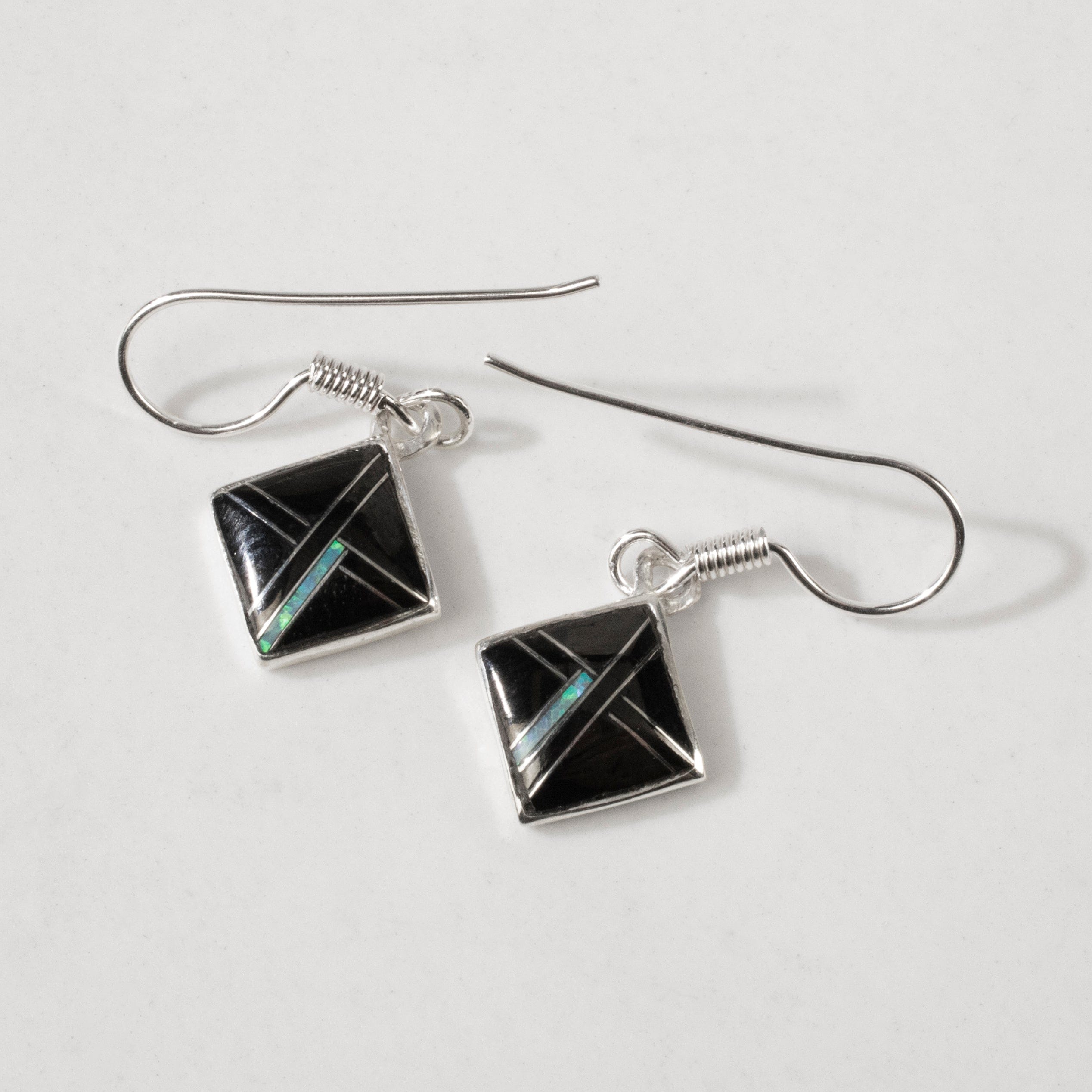 Kalifano Southwest Silver Jewelry Black Onyx Diamond 925 Silver USA Handmade Earrings with French Hook NME.2263.BO