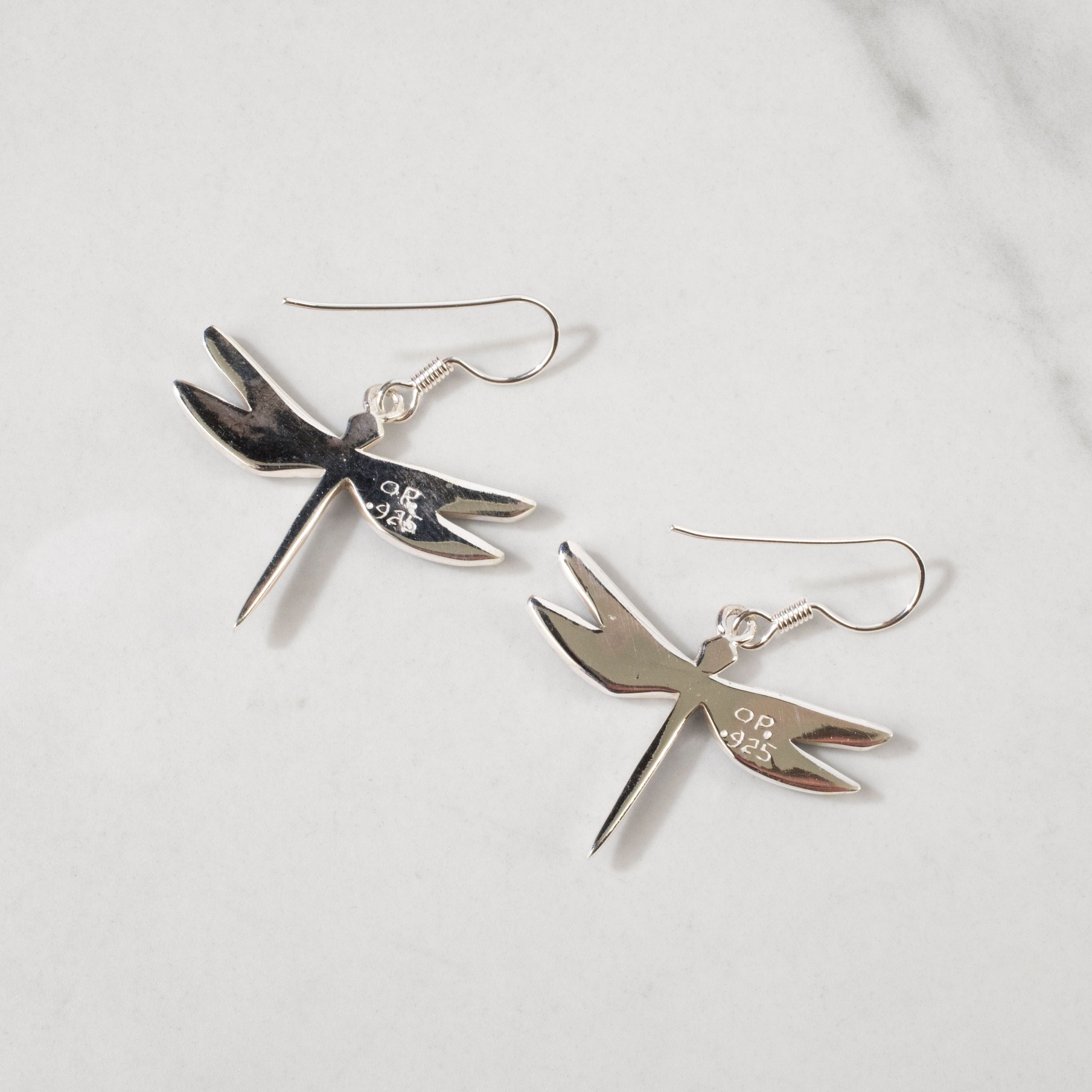 Kalifano Southwest Silver Jewelry Black Onyx Dragonfly 925 Sterling Silver USA Handmade Earring with French Hook NME.2296S.BO