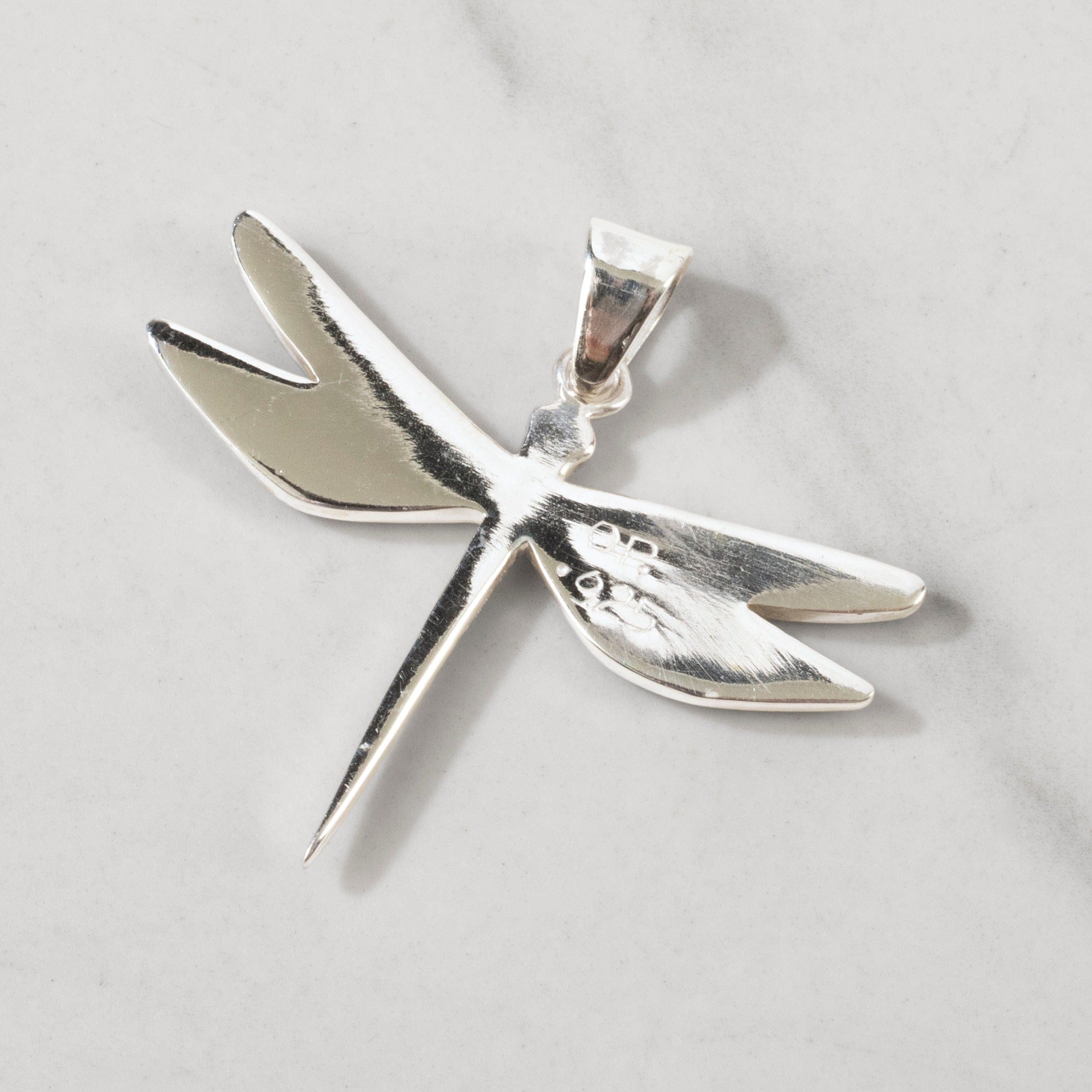 Kalifano Southwest Silver Jewelry Black Onyx Dragonfly 925 Sterling Silver USA Handmade Pendant with Opal Accent NMN.2296S.BO