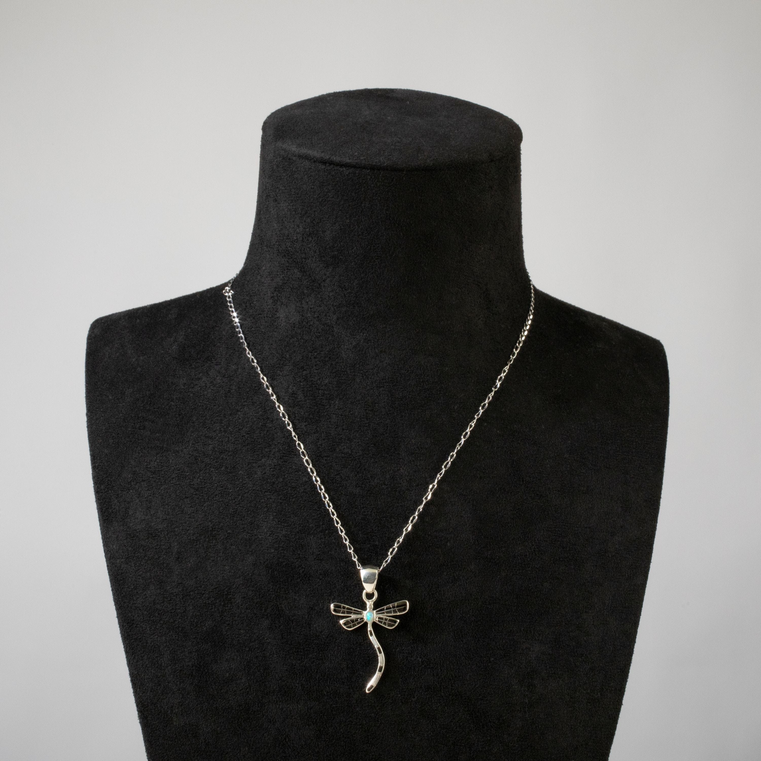 Kalifano Southwest Silver Jewelry Black Onyx Dragonfly USA Handmade 925 Sterling Silver Pendant with Opal Accent NMN.0893S.BO