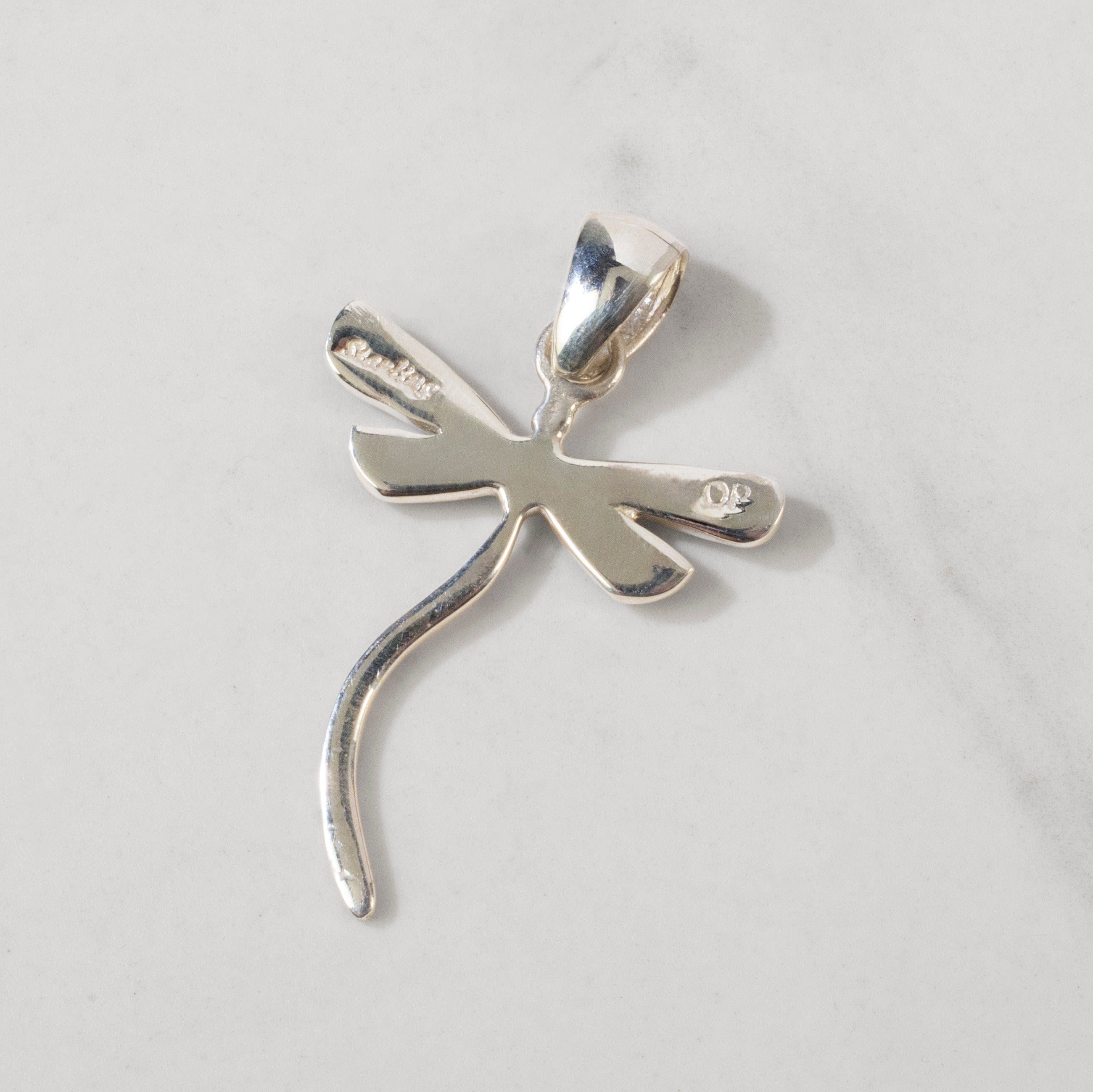 Kalifano Southwest Silver Jewelry Black Onyx Dragonfly USA Handmade 925 Sterling Silver Pendant with Opal Accent NMN.0893S.BO