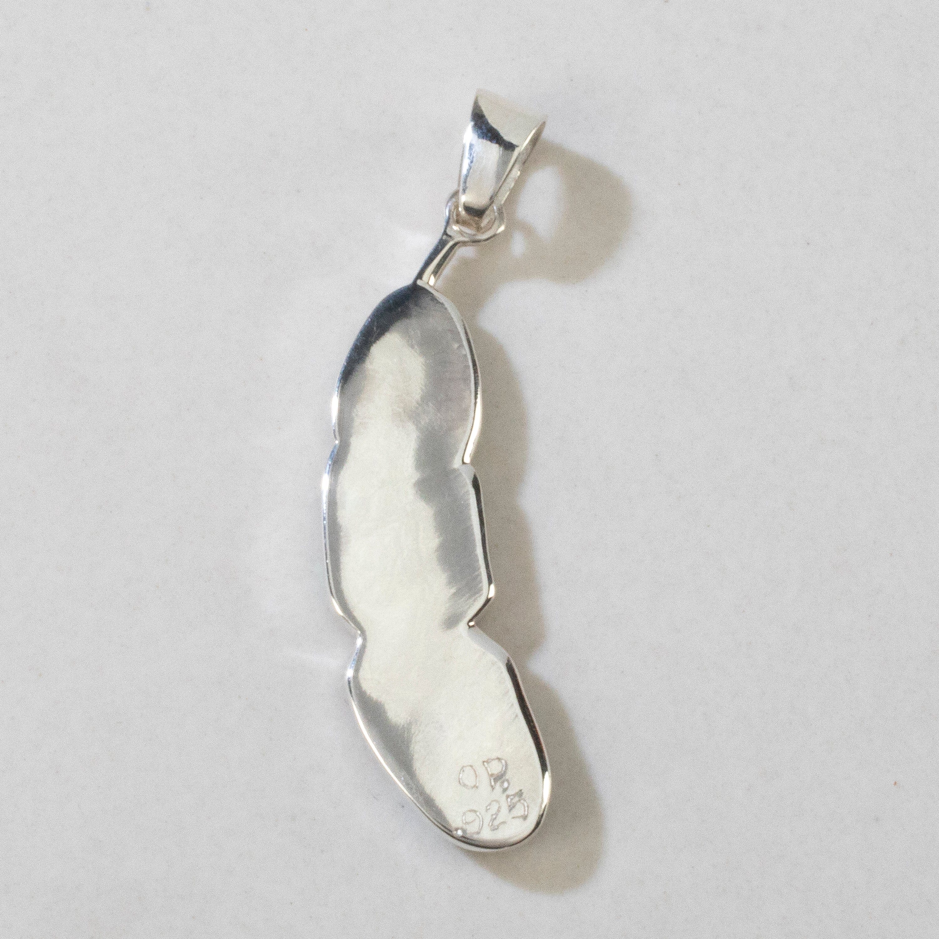 Kalifano Southwest Silver Jewelry Black Onyx Feather 925 Sterling Silver Pendant USA Handmade with Opal Accent NMN.2312.BO