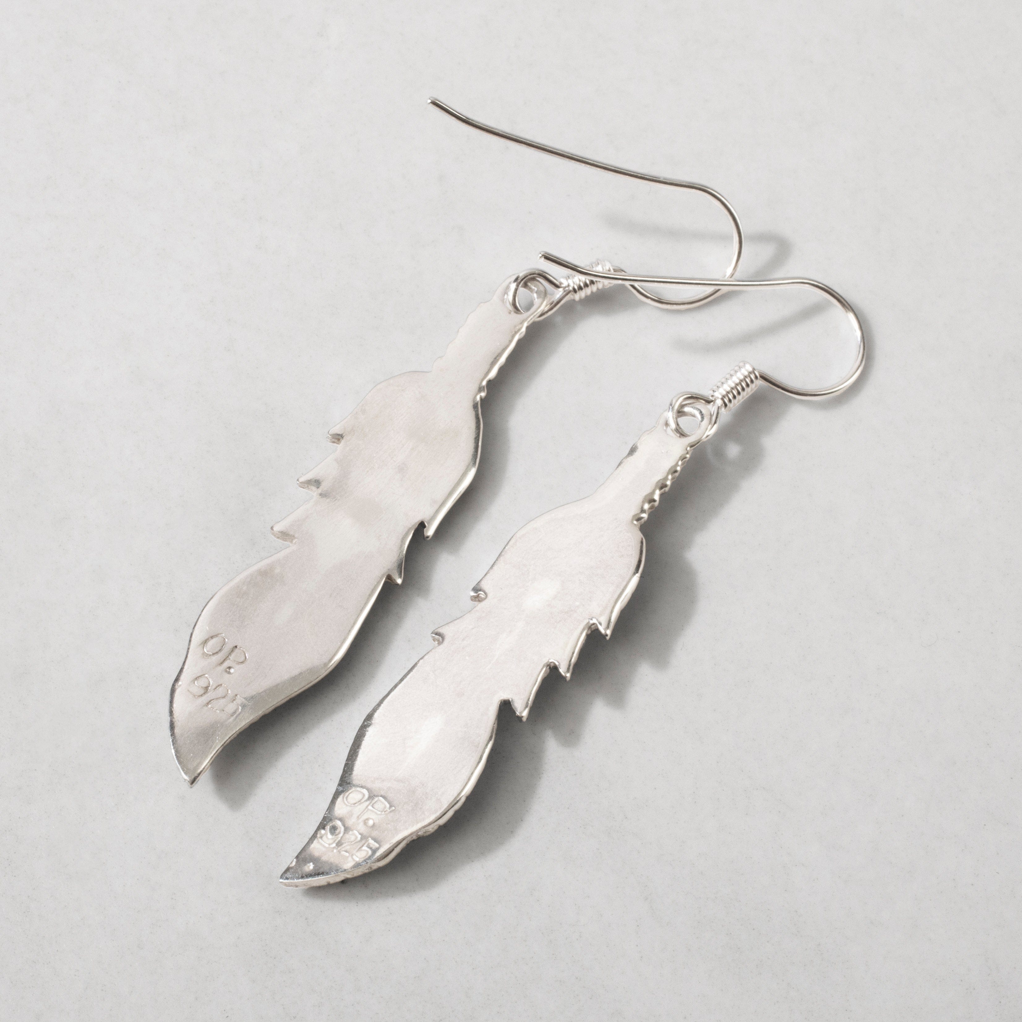 Kalifano Southwest Silver Jewelry Black Onyx Feather 925 Sterling Silver USA Handmade Earrings with French Hook NME.2224.BO