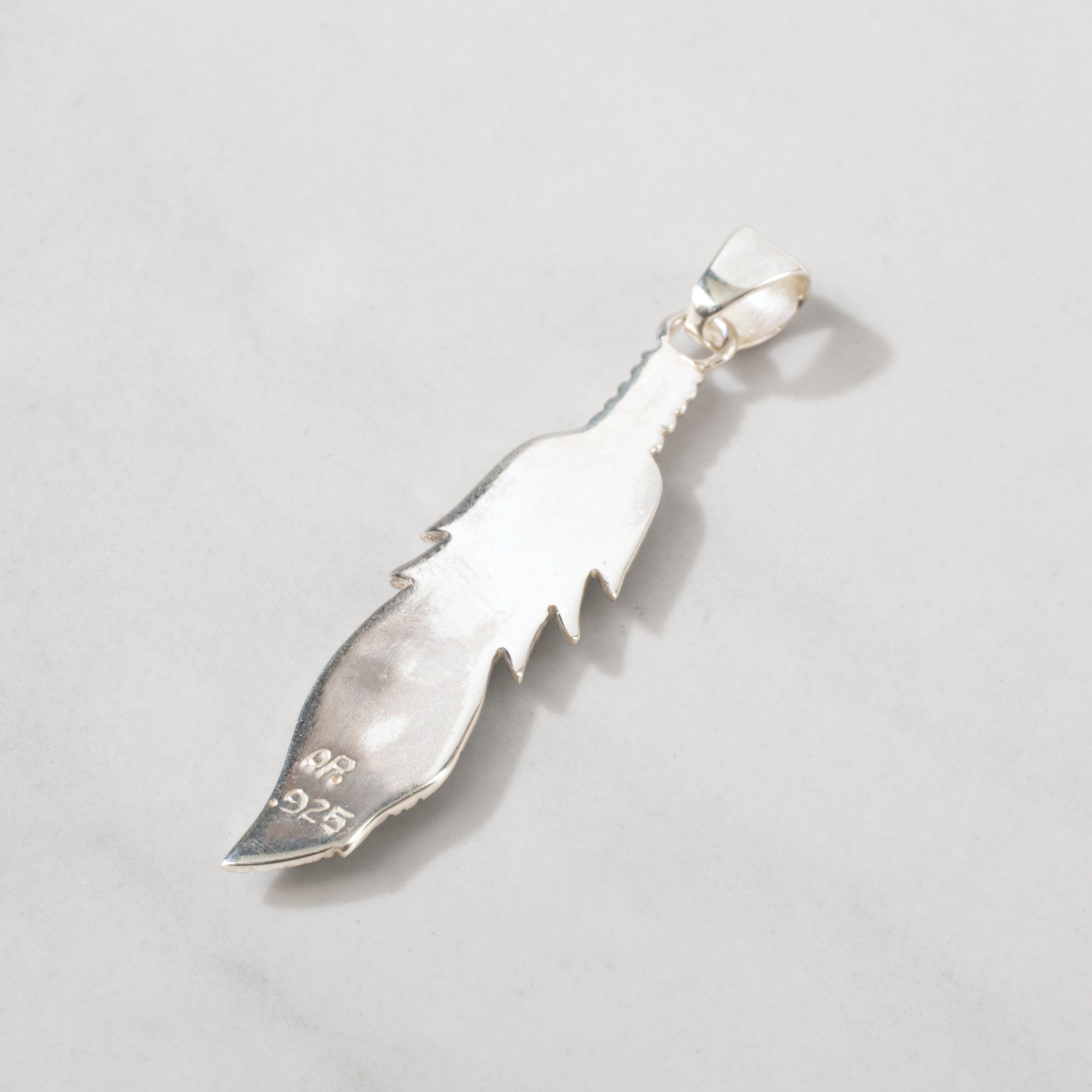 Kalifano Southwest Silver Jewelry Black Onyx Feather USA Handmade 925 Sterling Silver Pendant with Opal Accent NMN.2224.BO
