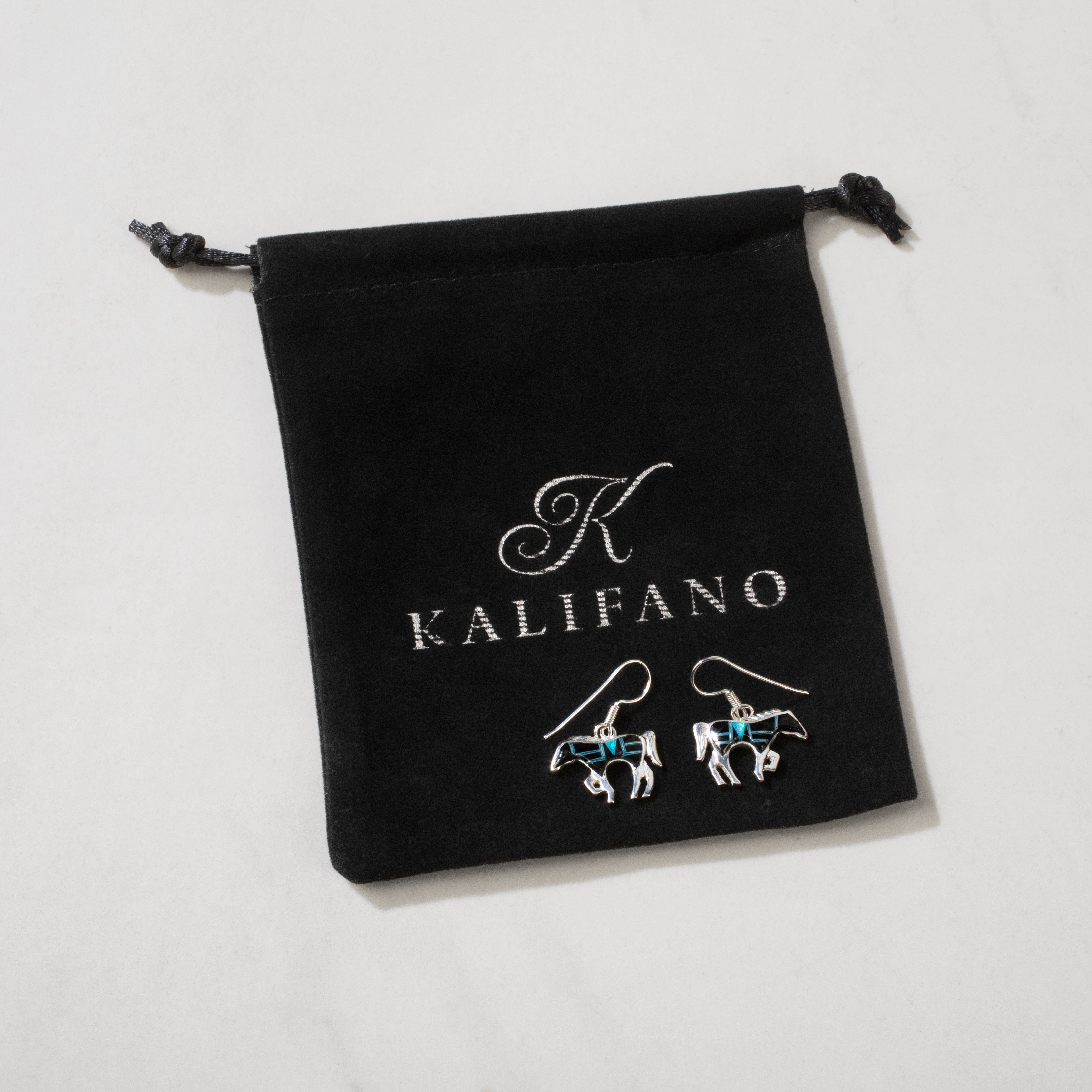 Kalifano Southwest Silver Jewelry Black Onyx Horse USA Handmade 925 Sterling Silver Earrings with French Hook NME.1089.BO