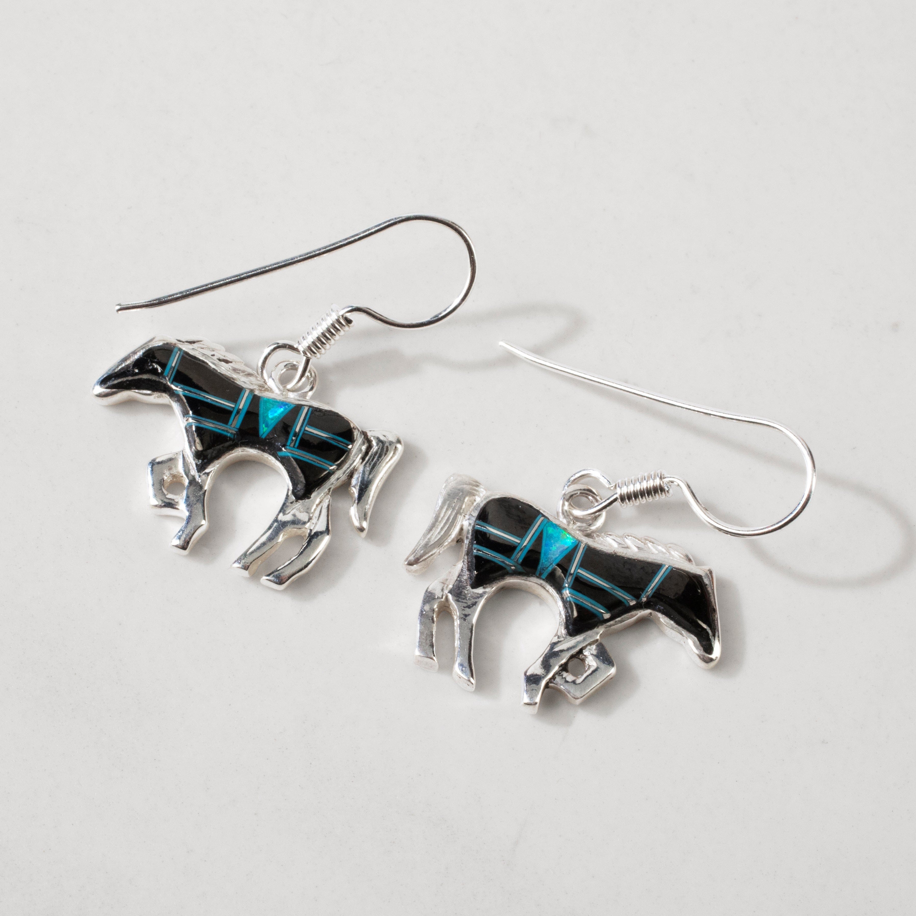 Kalifano Southwest Silver Jewelry Black Onyx Horse USA Handmade 925 Sterling Silver Earrings with French Hook NME.1089.BO