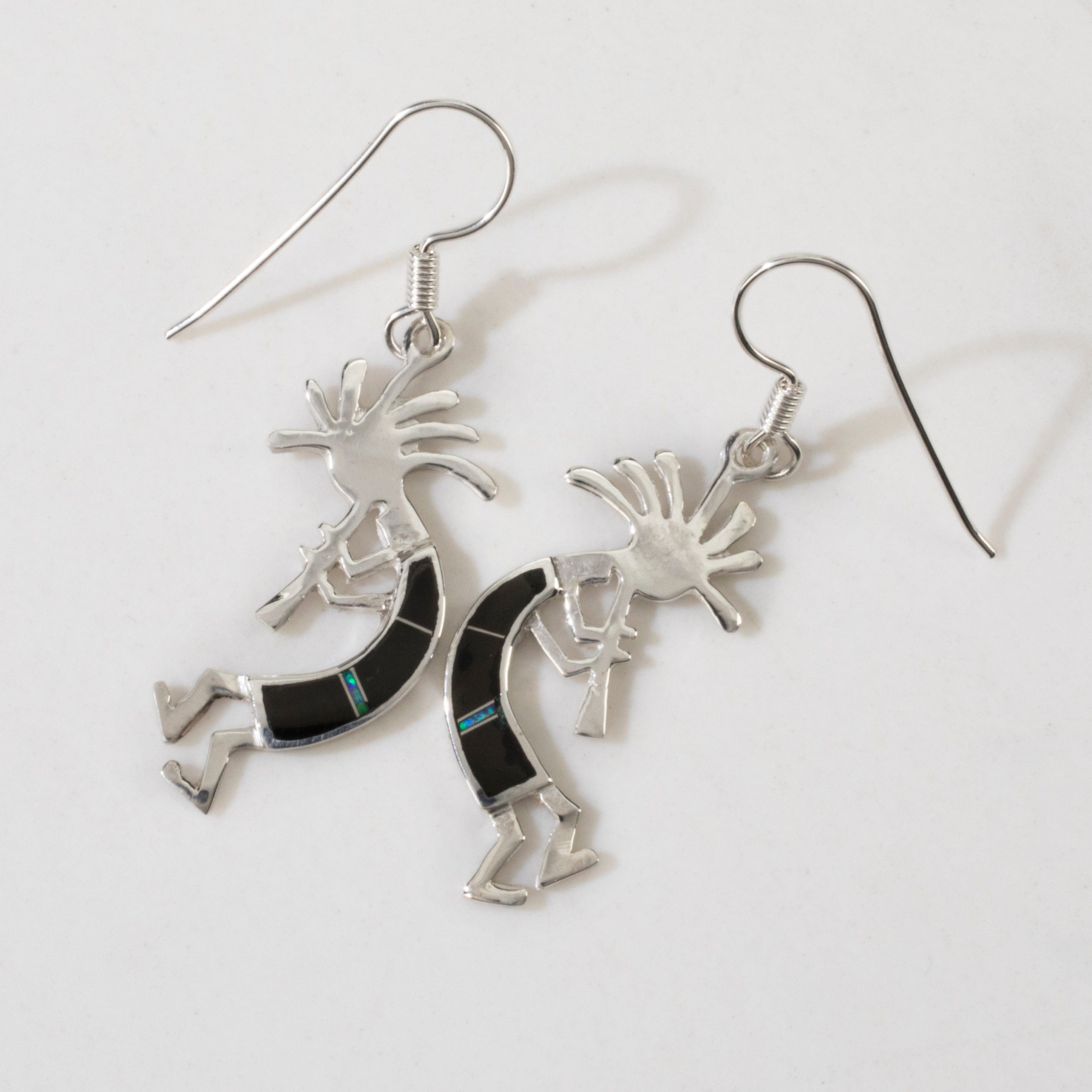 Kalifano Southwest Silver Jewelry Black Onyx Kokopelli USA Handmade 925 Sterling Silver Earrings with French Hook NME.2150.BO
