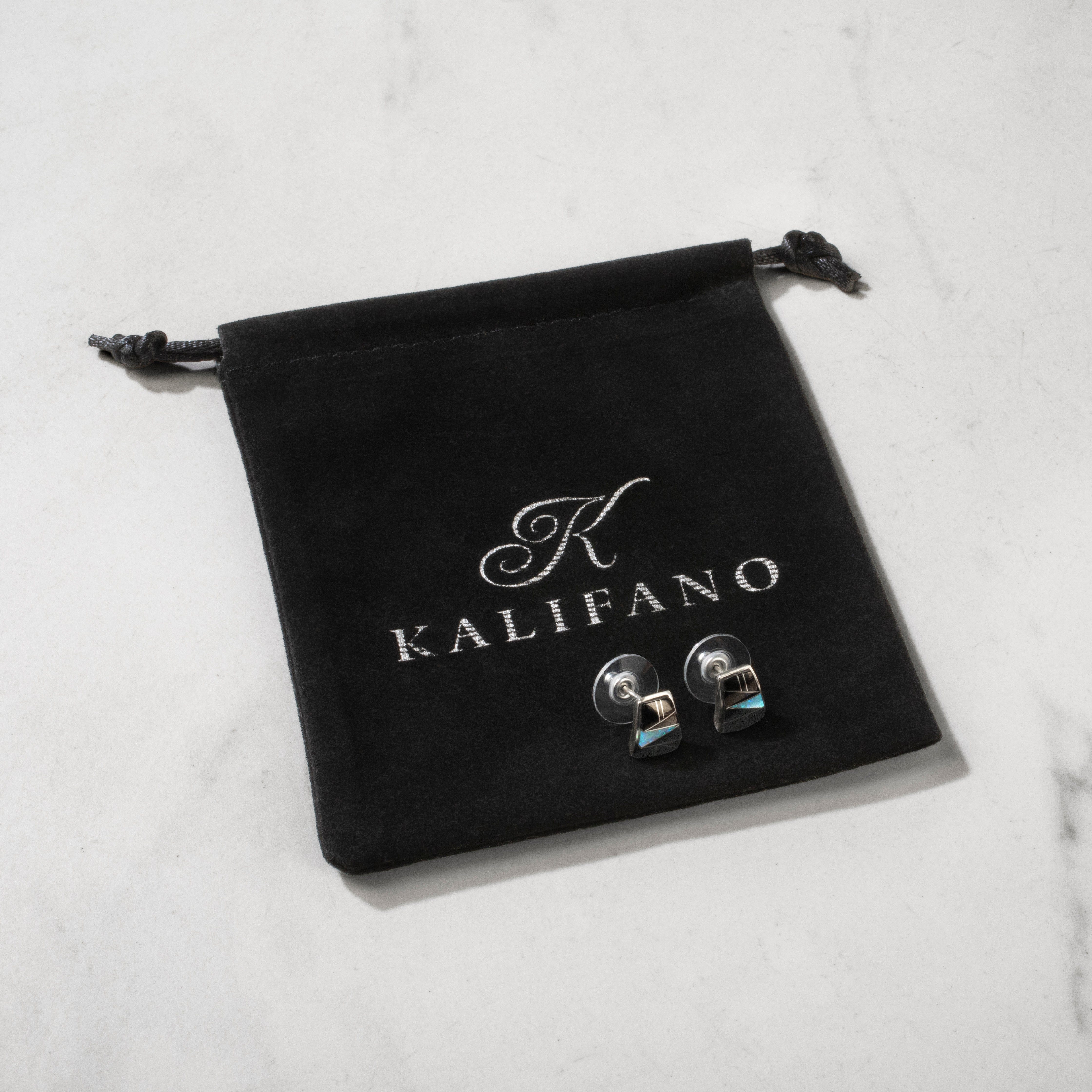Kalifano Southwest Silver Jewelry Black Onyx & Opal Accent 925 Sterling Silver USA Handmade Earring with Stud Backing NME.0366.BO