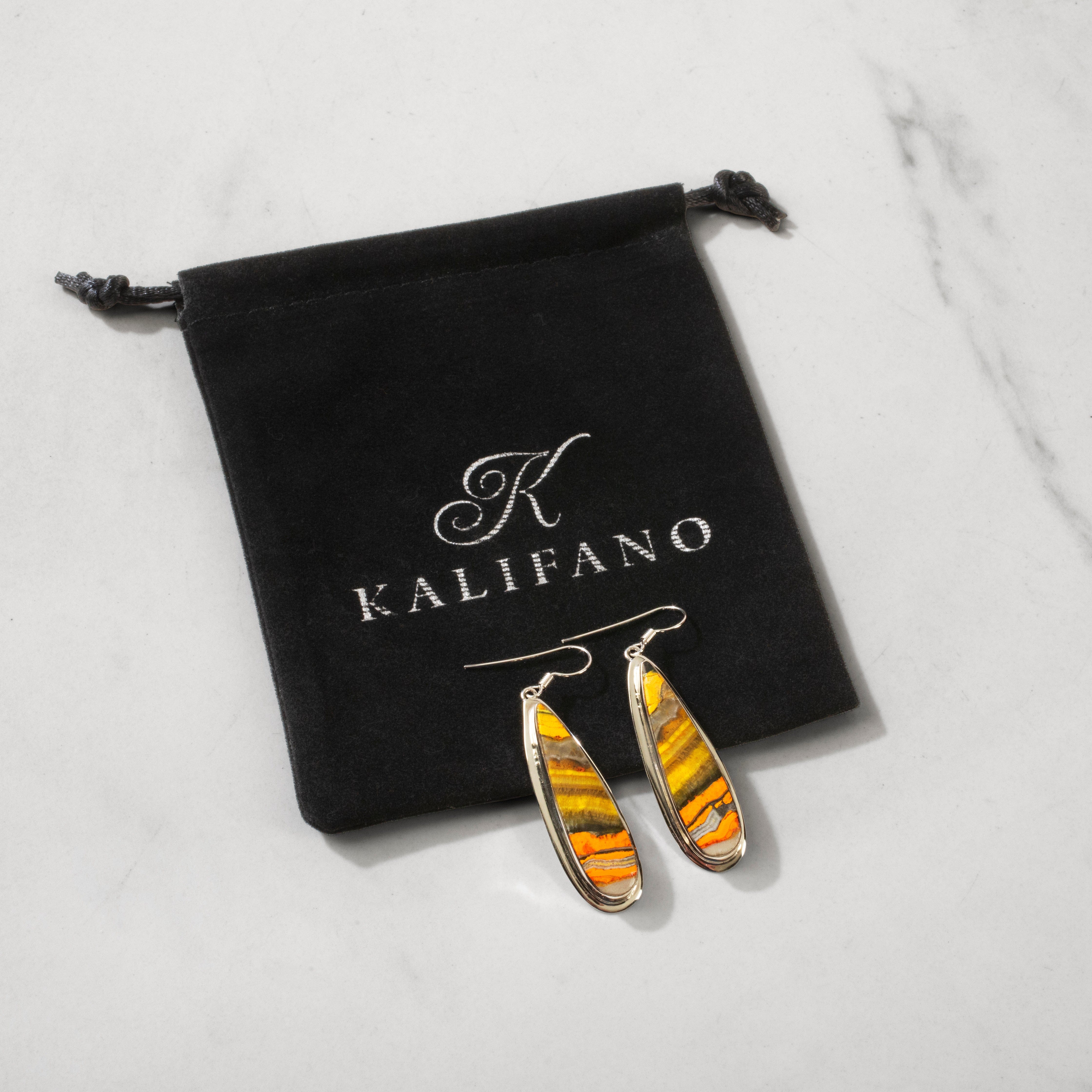 Kalifano Southwest Silver Jewelry Bumblebee Jasper Dangle USA Handemade 925 Sterling Silver Earrings with French Hook Backing NME.0142.BB