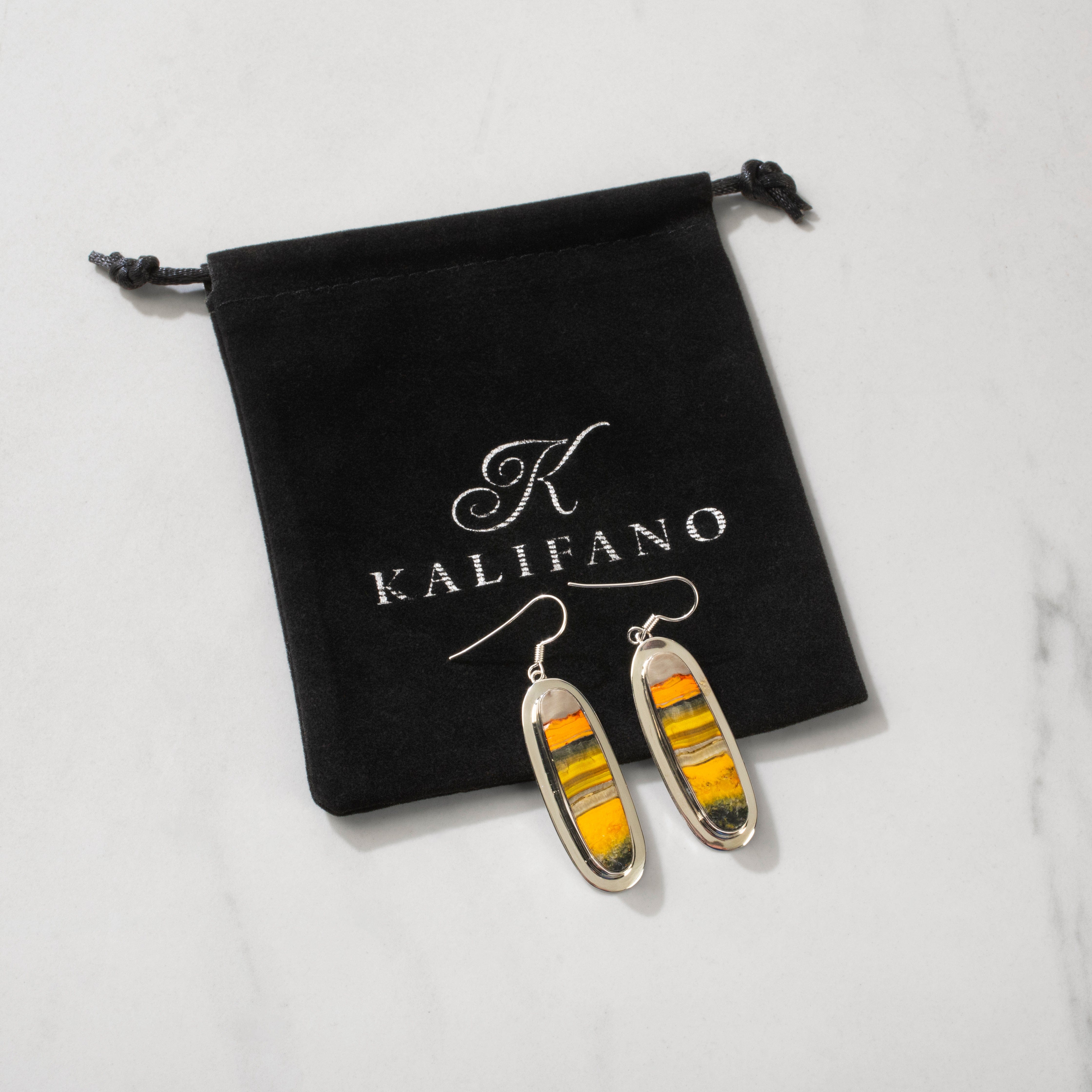 Kalifano Southwest Silver Jewelry Bumblebee Jasper Dangle USA Handemade 925 Sterling Silver Earrings with French Hook Backing NME.0152.BB