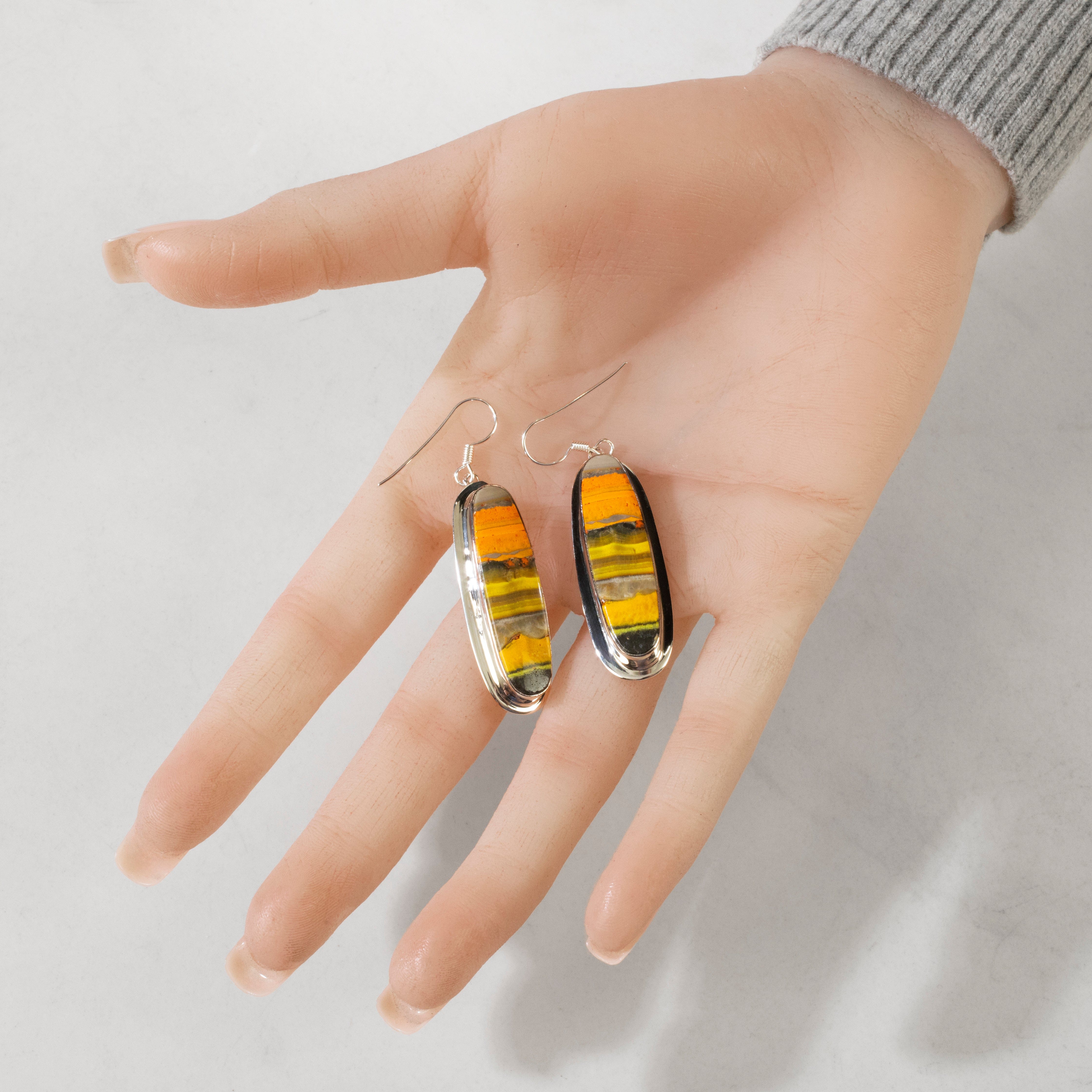 Kalifano Southwest Silver Jewelry Bumblebee Jasper Dangle USA Handemade 925 Sterling Silver Earrings with French Hook Backing NME.0164.BB