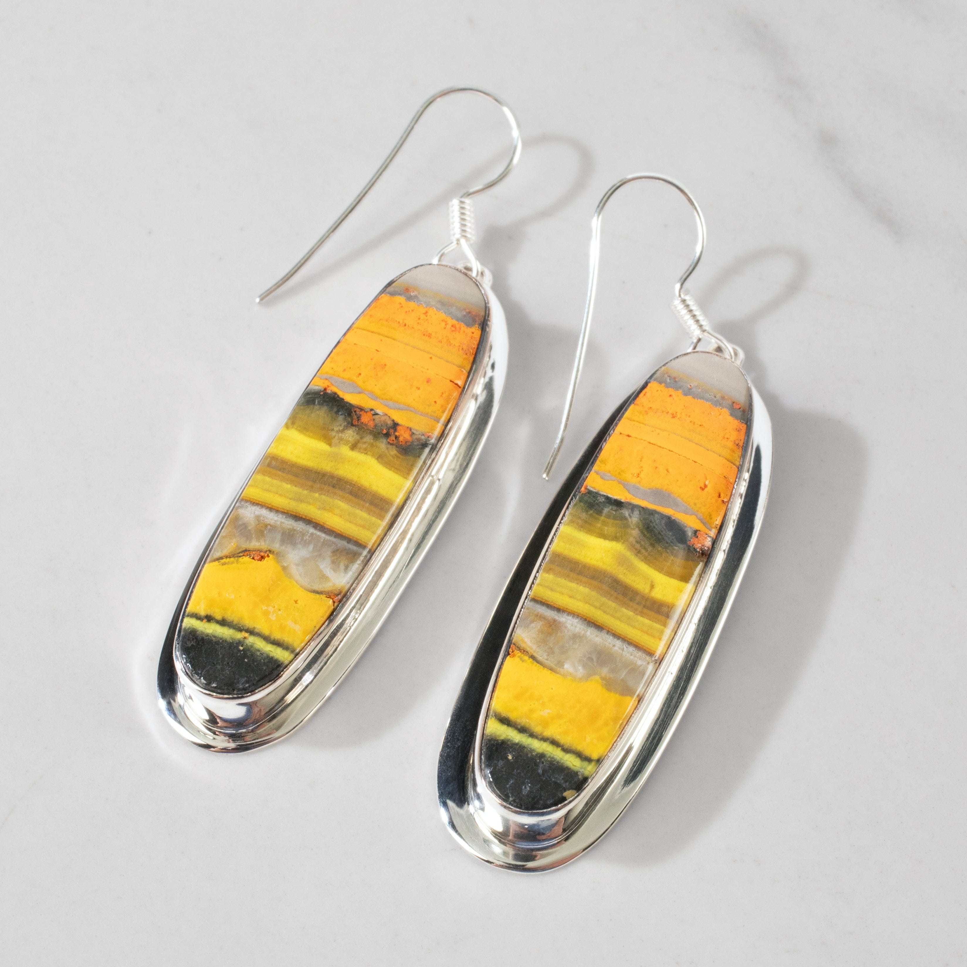 Kalifano Southwest Silver Jewelry Bumblebee Jasper Dangle USA Handemade 925 Sterling Silver Earrings with French Hook Backing NME.0164.BB