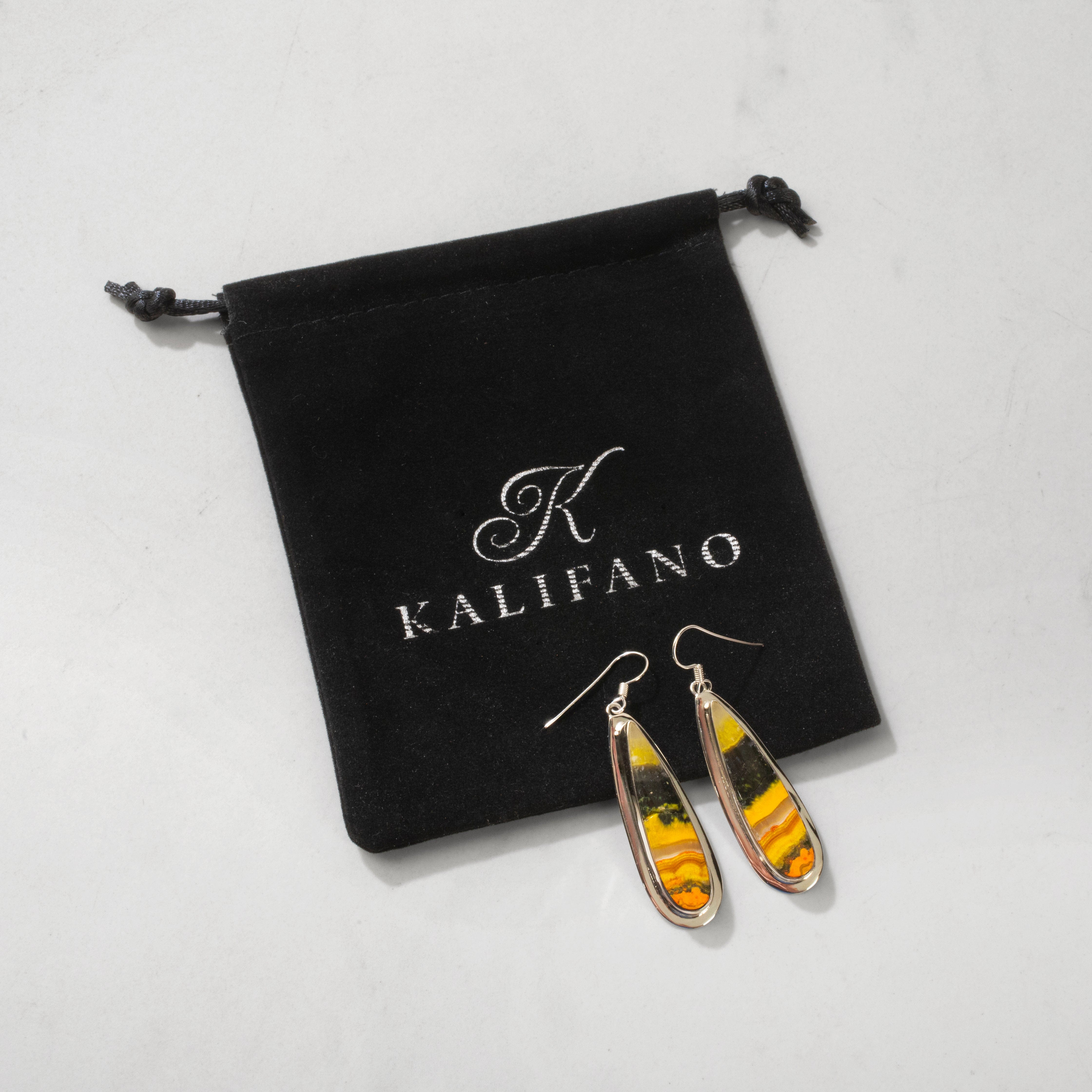 Kalifano Southwest Silver Jewelry Bumblebee Jasper Dangle USA Handmade 925 Sterling Silver Earrings with French Hook Backing NME.0139.BB