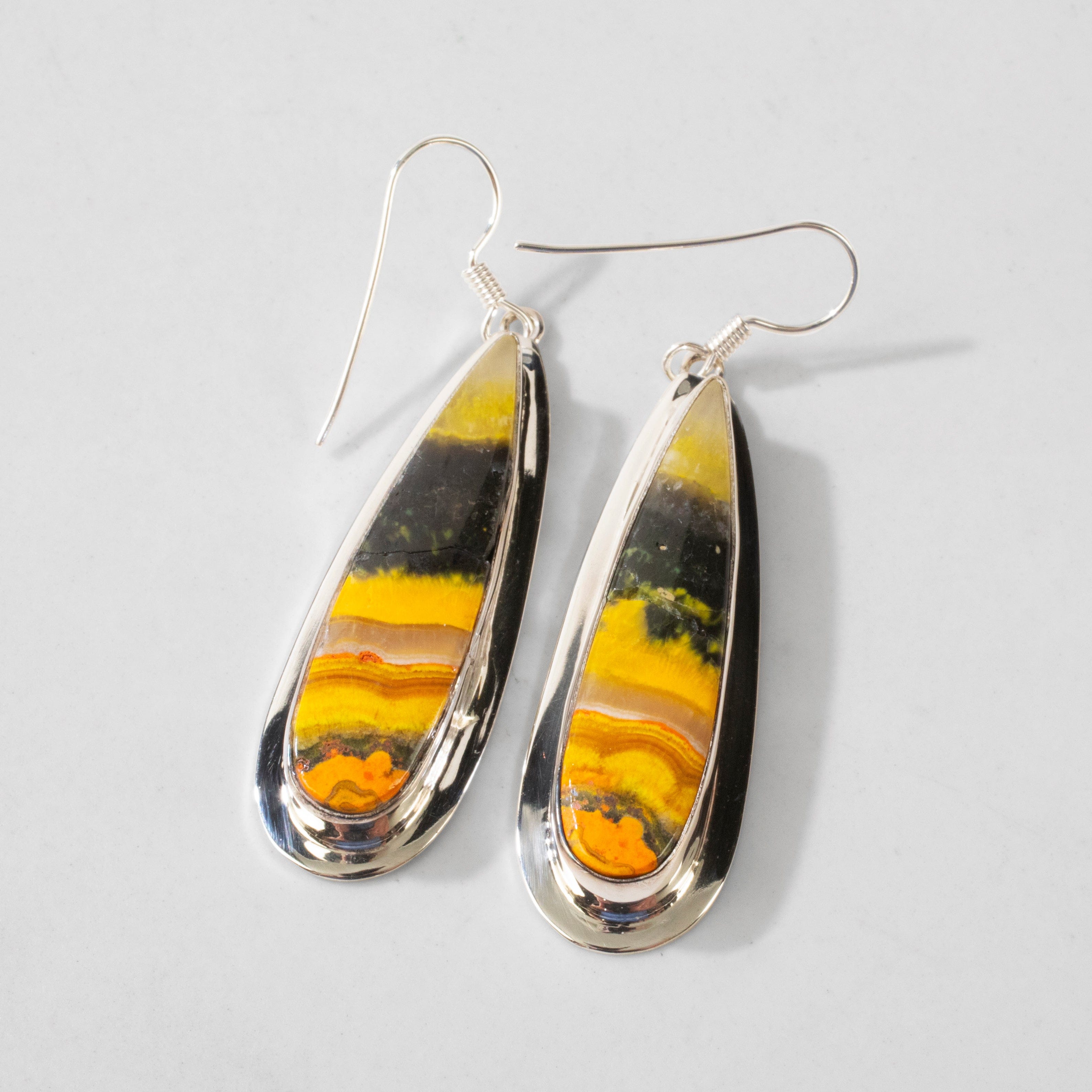 Kalifano Southwest Silver Jewelry Bumblebee Jasper Dangle USA Handmade 925 Sterling Silver Earrings with French Hook Backing NME.0139.BB