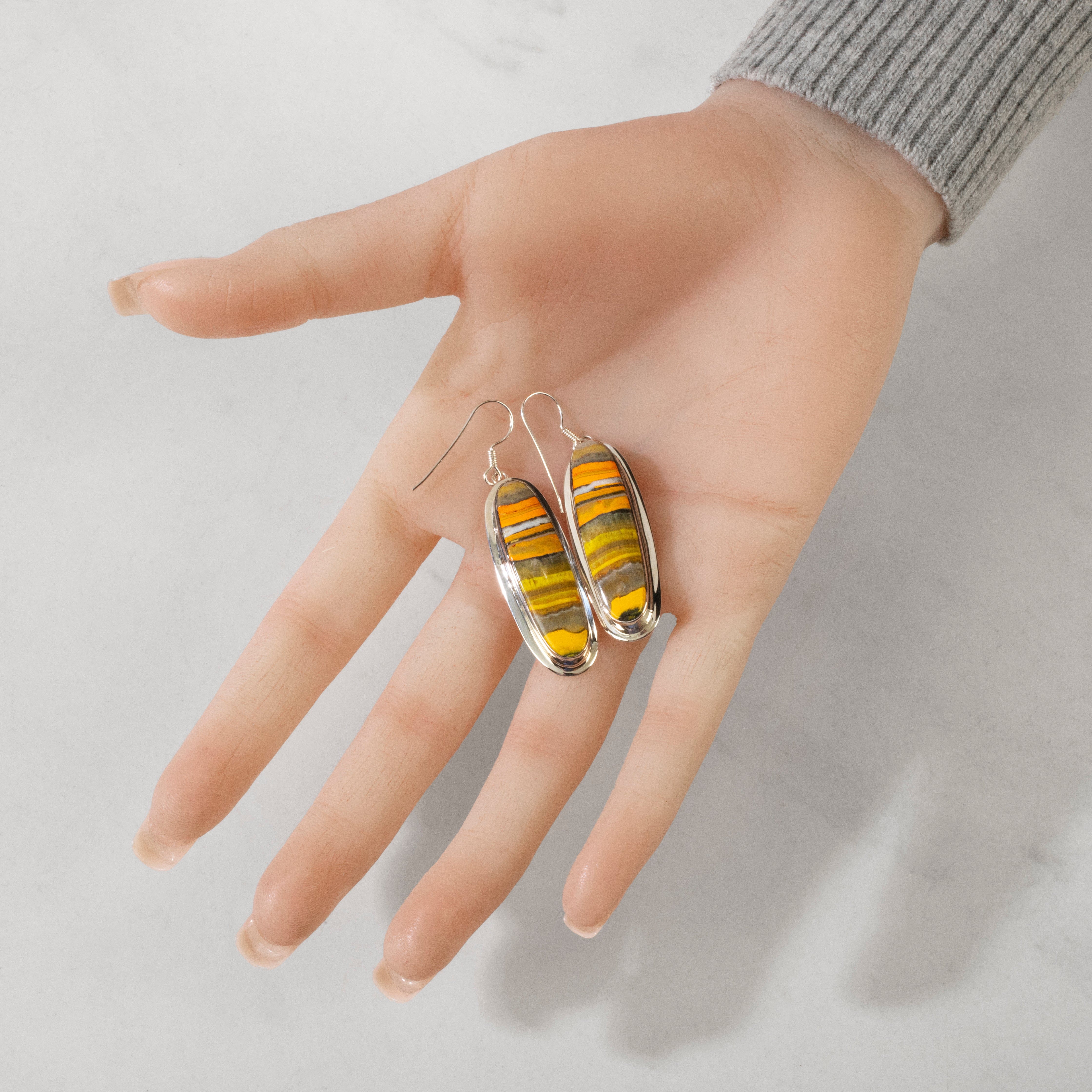 Kalifano Southwest Silver Jewelry Bumblebee Jasper Dangle USA Handmade 925 Sterling Silver Earrings with French Hook Backing NME.0162.BB