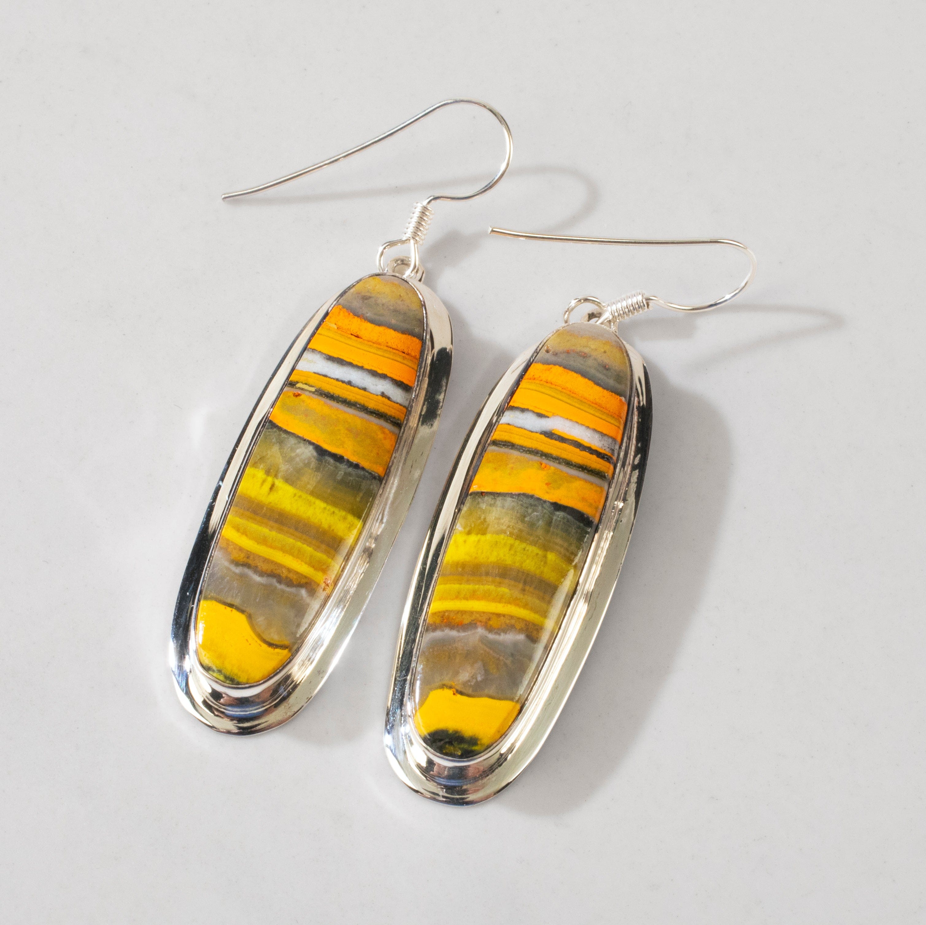 Kalifano Southwest Silver Jewelry Bumblebee Jasper Dangle USA Handmade 925 Sterling Silver Earrings with French Hook Backing NME.0162.BB