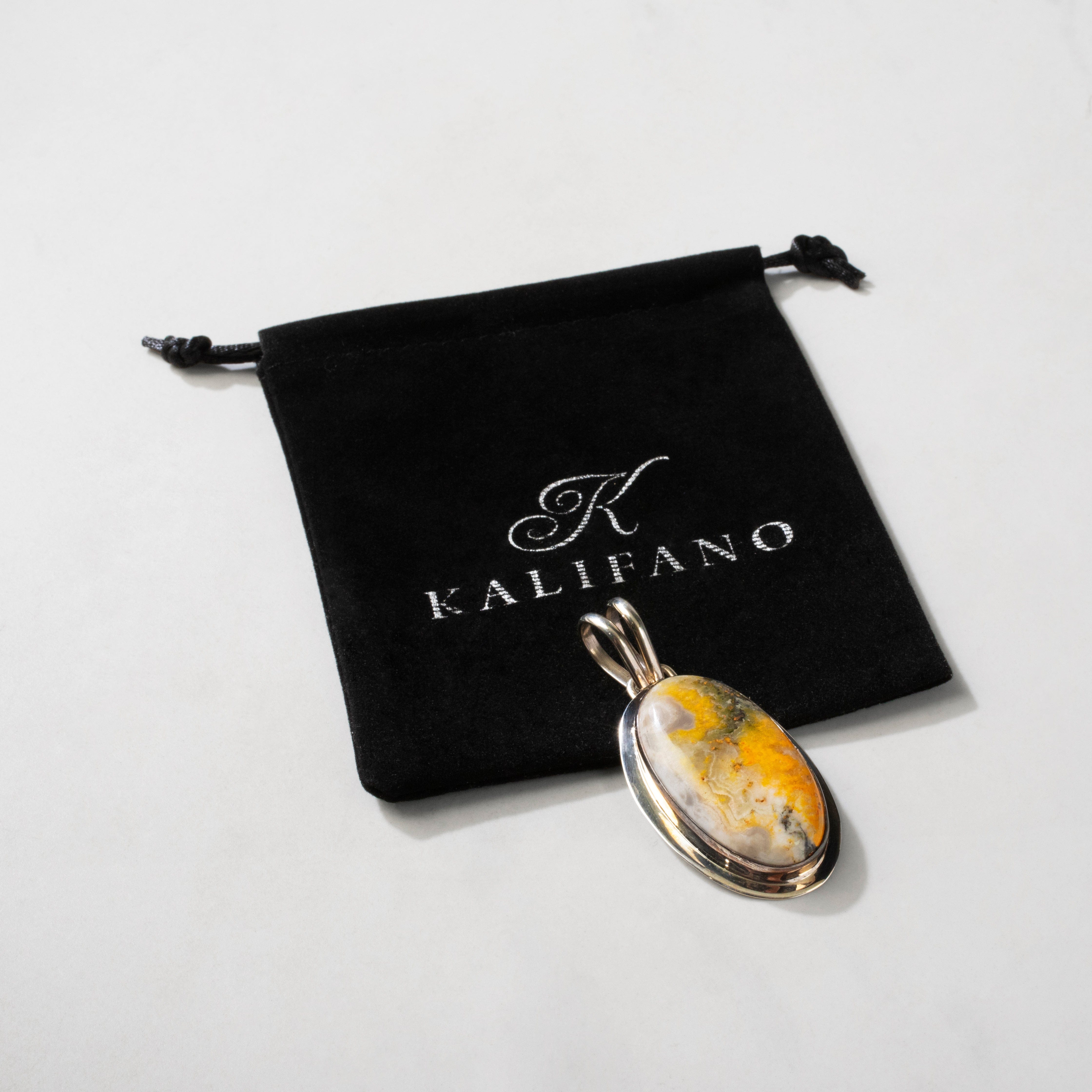 Kalifano Southwest Silver Jewelry Bumbleebee Jasper Cabachon Handmade 925 Sterling Silver Pendant NMN.0170.BB