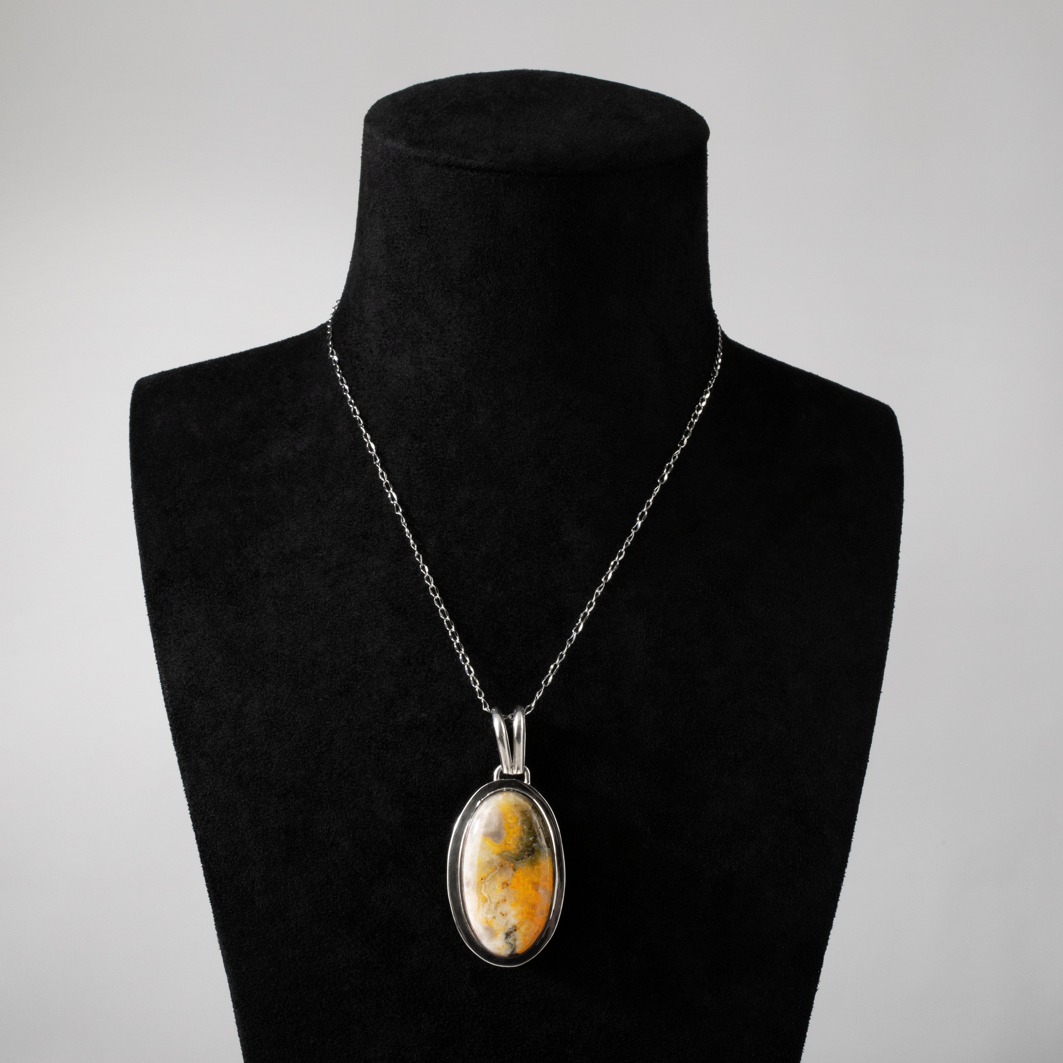 Kalifano Southwest Silver Jewelry Bumbleebee Jasper Cabachon Handmade 925 Sterling Silver Pendant NMN.0170.BB