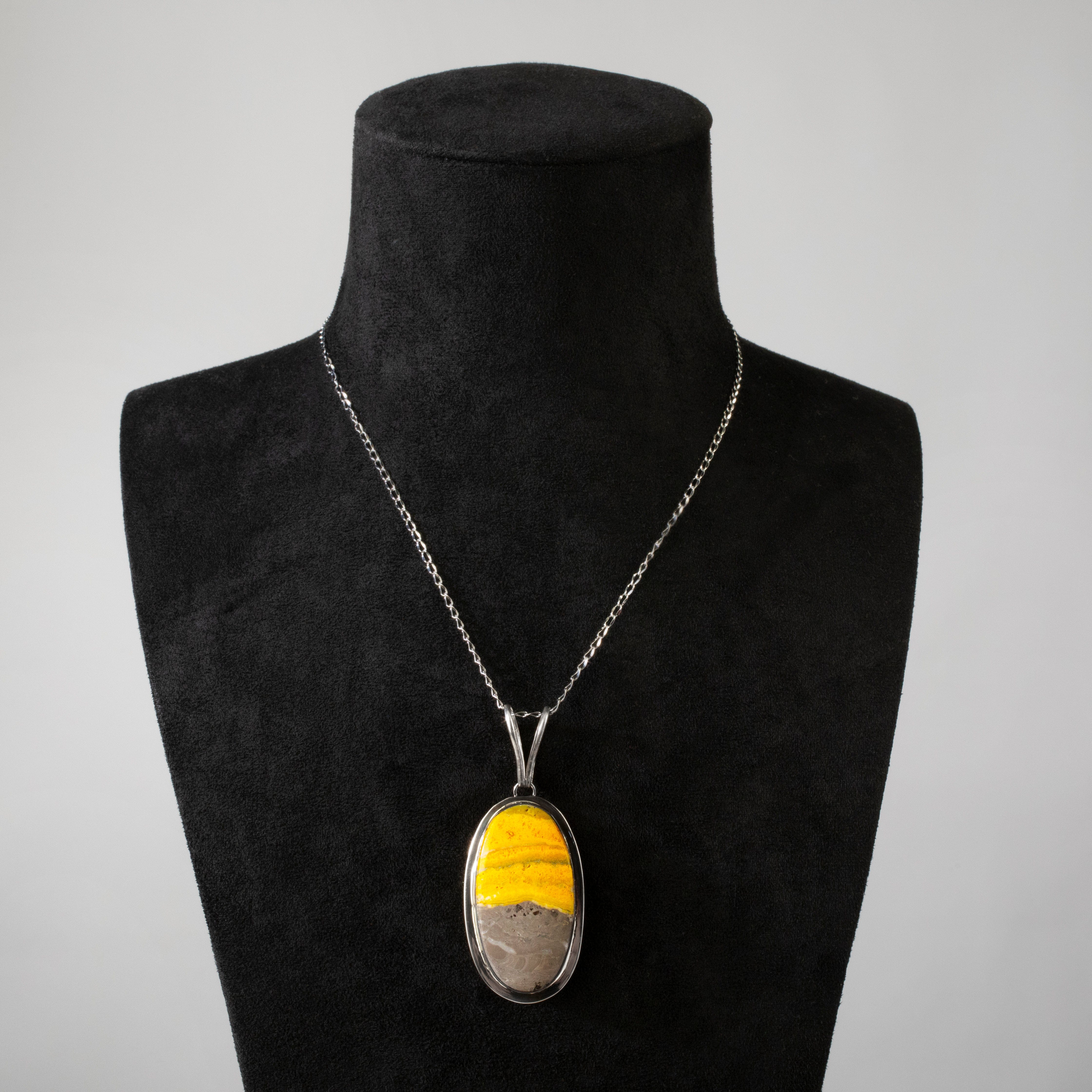 Kalifano Southwest Silver Jewelry Bumbleebee Jasper Oval Handmade 925 Sterling Silver Pendant NMN.0167.BB