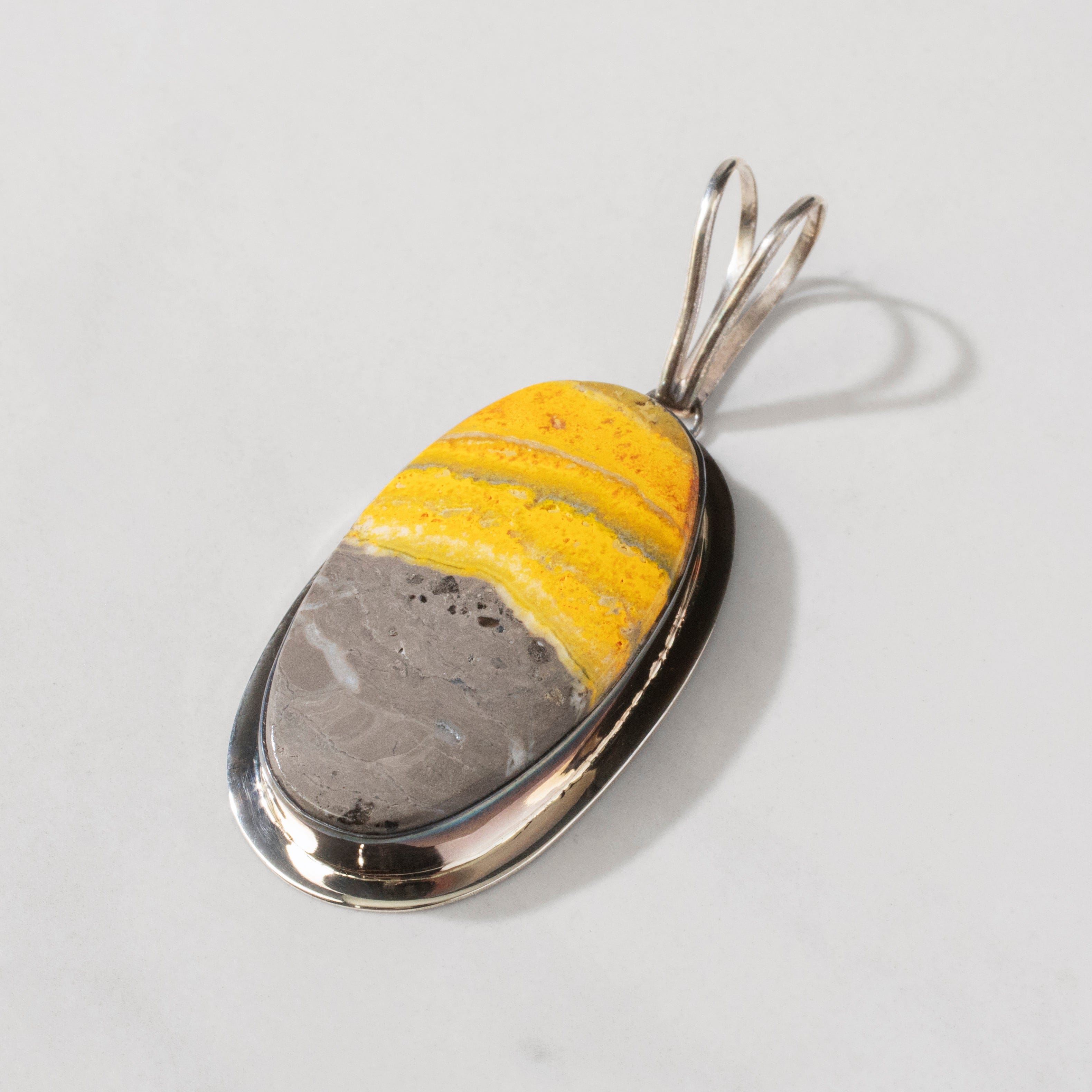 Kalifano Southwest Silver Jewelry Bumbleebee Jasper Oval Handmade 925 Sterling Silver Pendant NMN.0167.BB