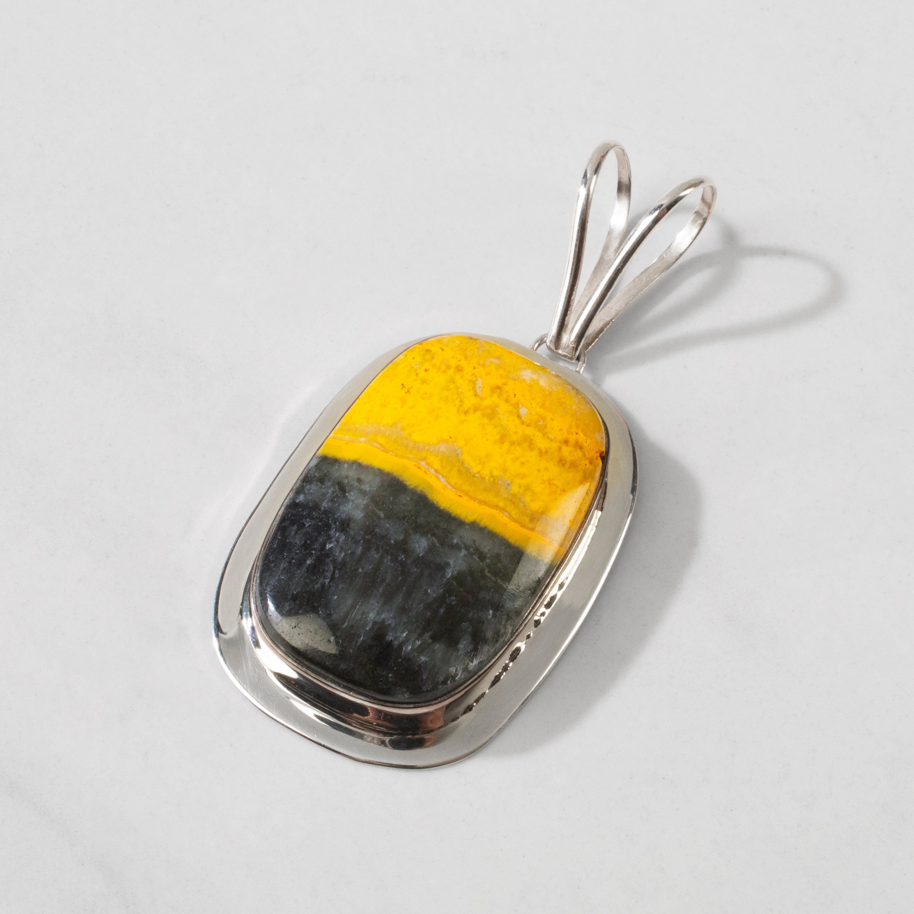 Kalifano Southwest Silver Jewelry Bumbleebee Jasper Rectangular Handmade 925 Sterling Silver Pendant NMN.0156.BB