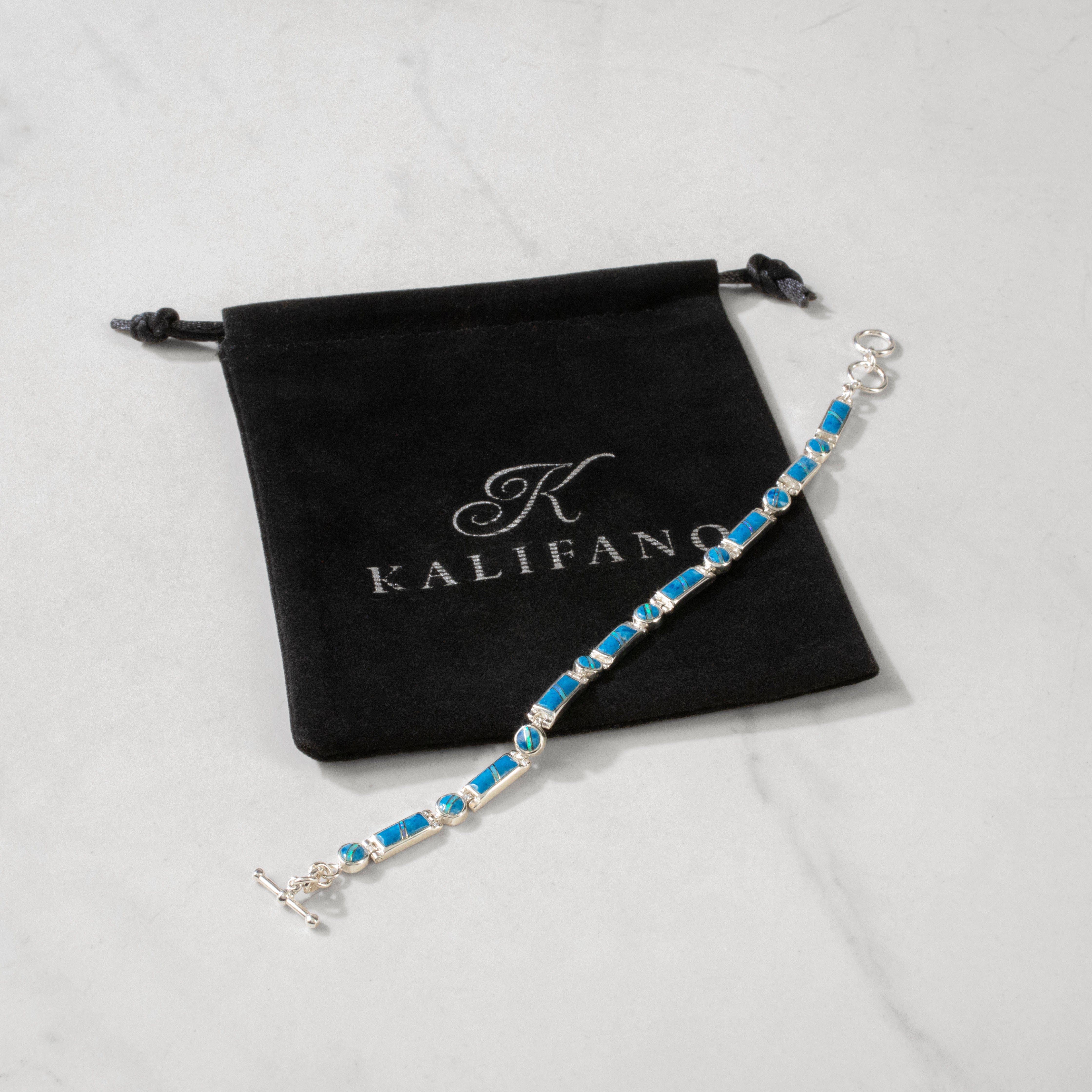 Kalifano Southwest Silver Jewelry Denim Lapis 925 Sterling Silver USA Handmade Bracelet NMB.0218.DL