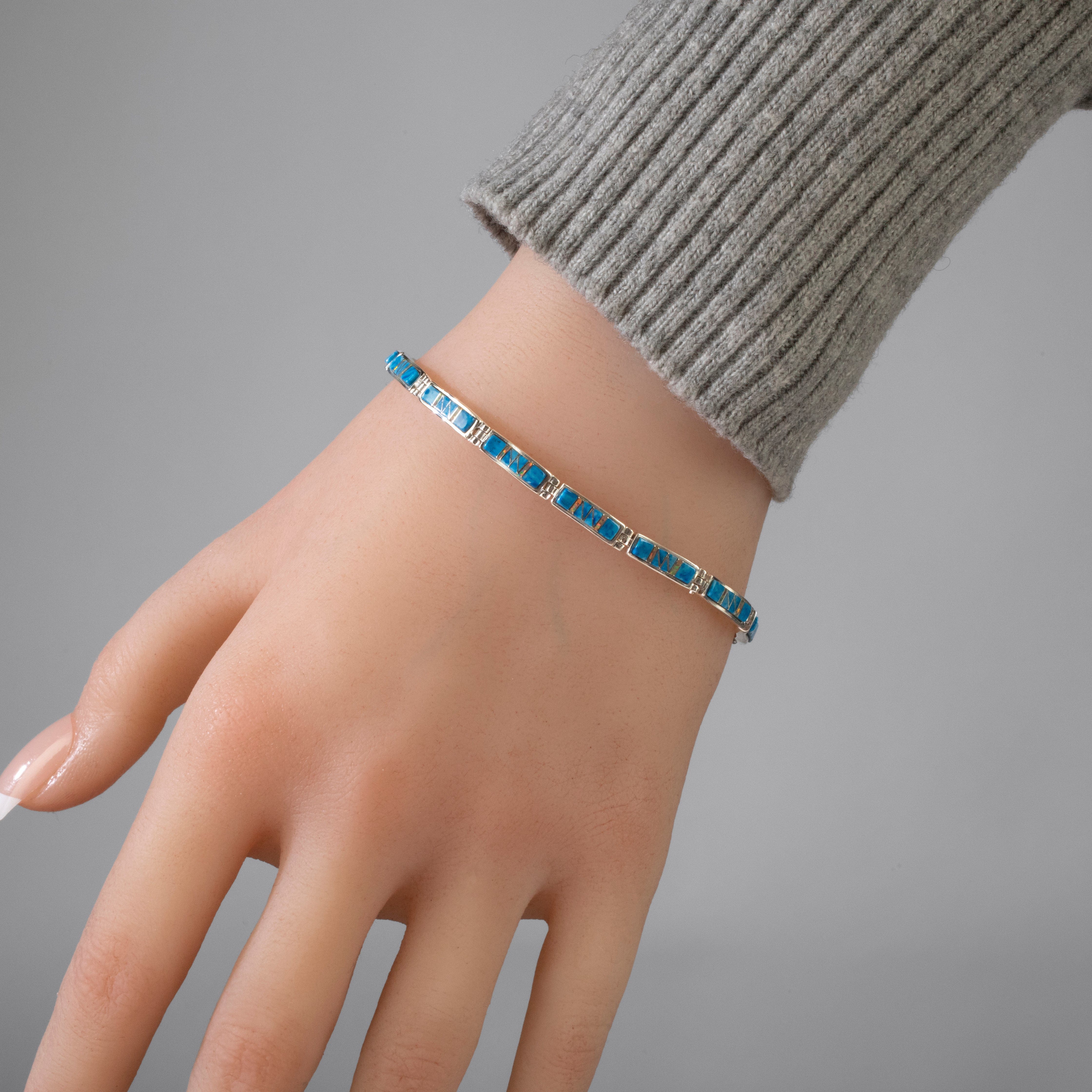 Kalifano Southwest Silver Jewelry Denim Lapis Regtangle 925 Sterling Silver USA Handmade Bracelet NMB.0541.DL