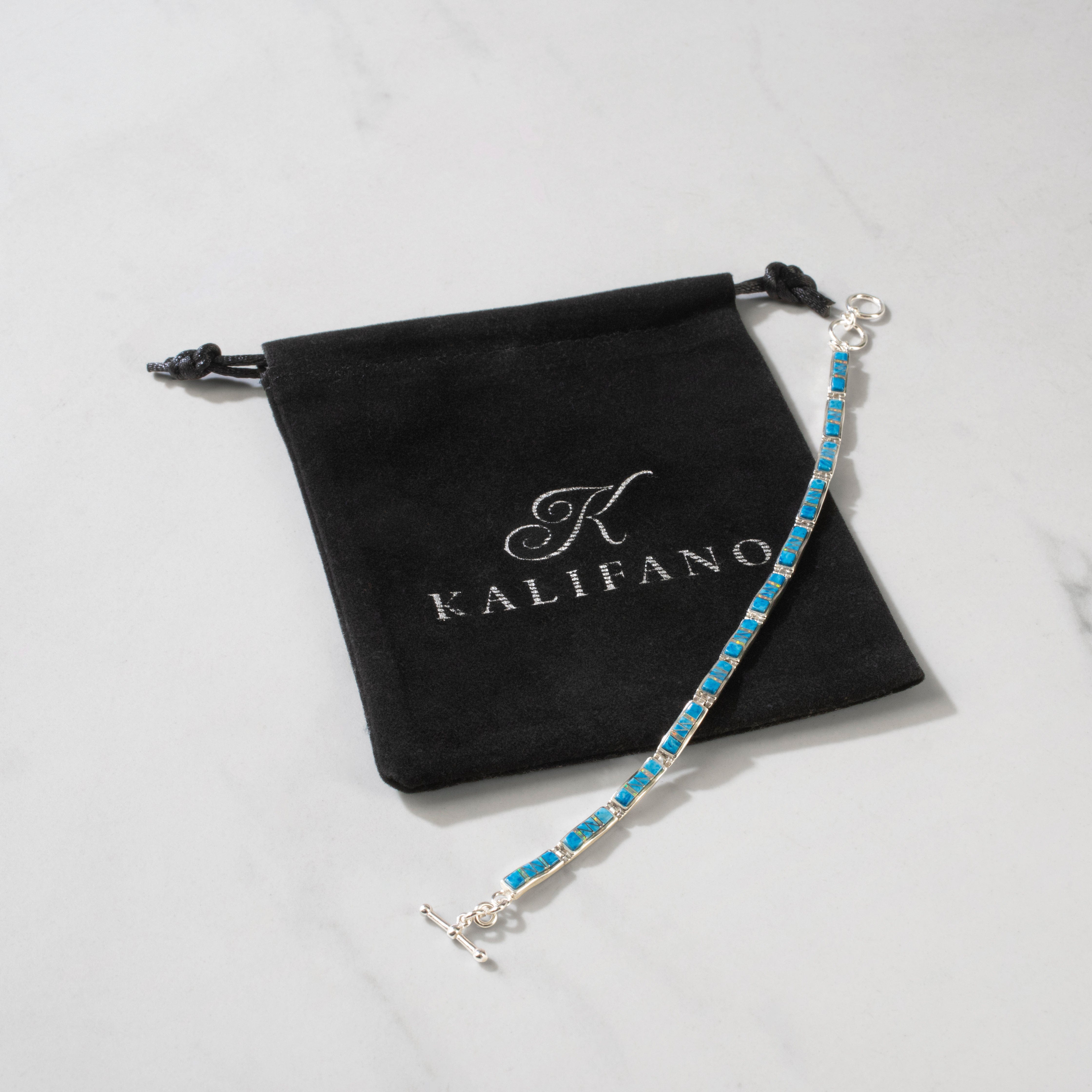 Kalifano Southwest Silver Jewelry Denim Lapis Regtangle 925 Sterling Silver USA Handmade Bracelet NMB.0541.DL