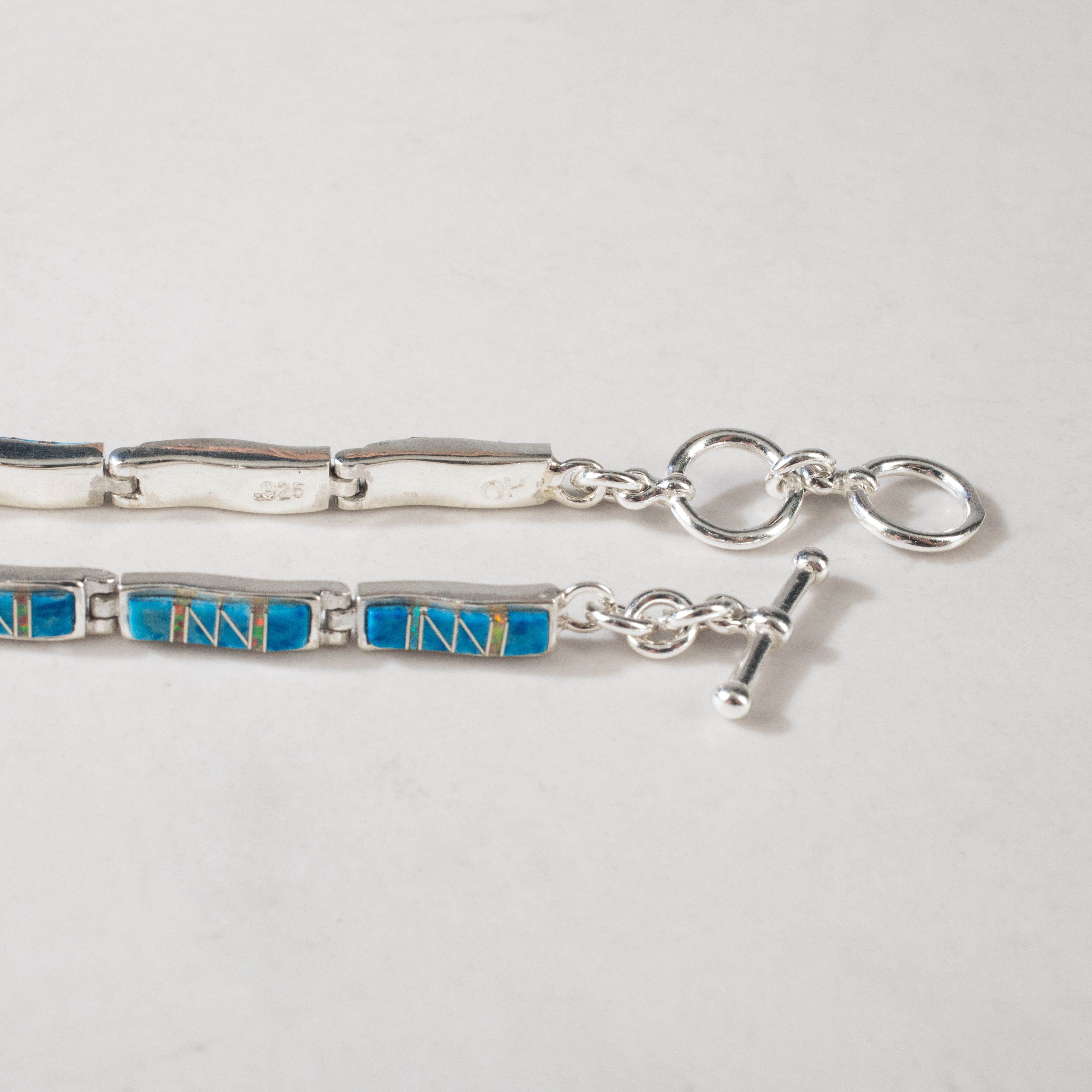 Kalifano Southwest Silver Jewelry Denim Lapis Regtangle 925 Sterling Silver USA Handmade Bracelet NMB.0541.DL