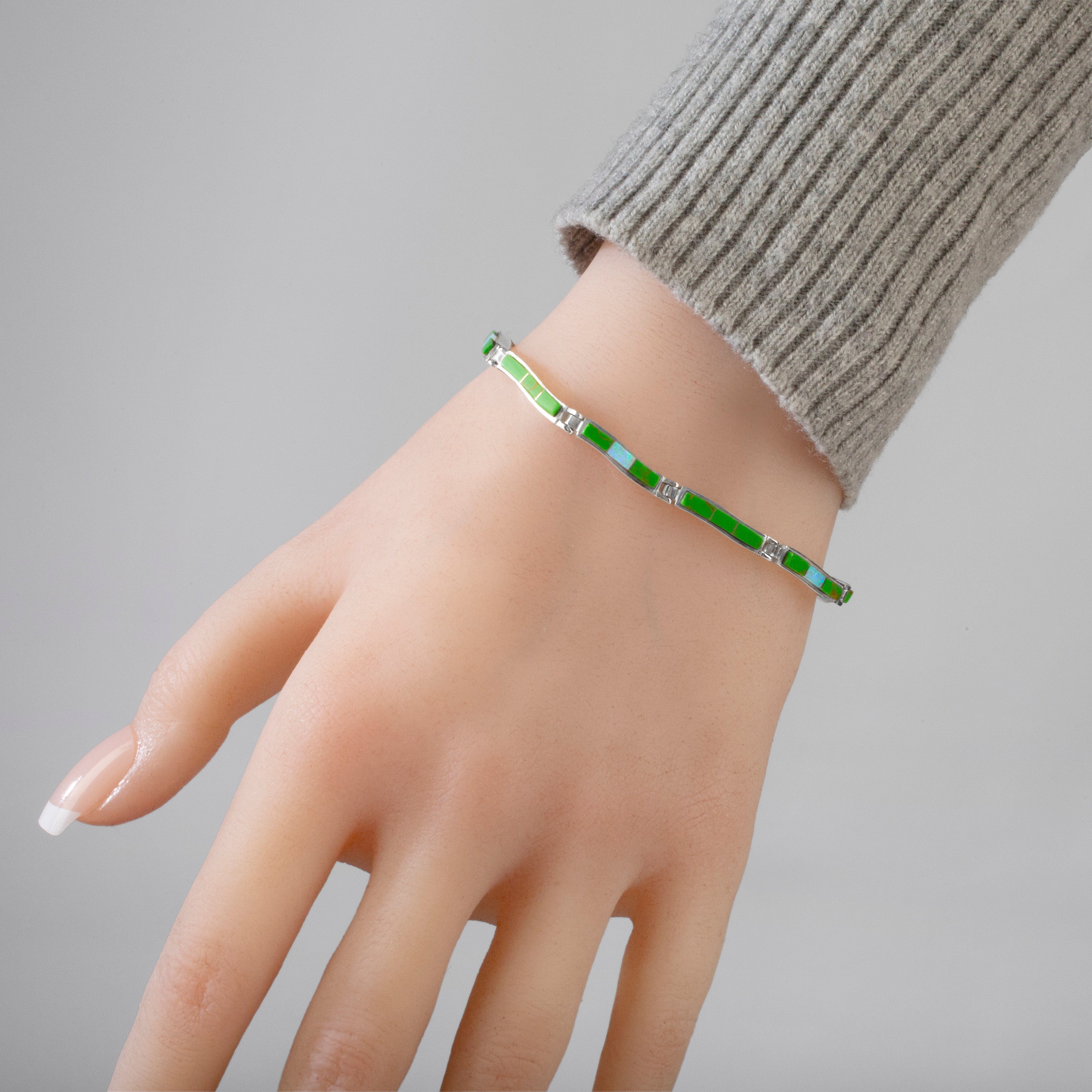 Kalifano Southwest Silver Jewelry Gaspeite 925 Sterling Silver USA Handmade Bracelet with Opal Accent NMB.0550.GP