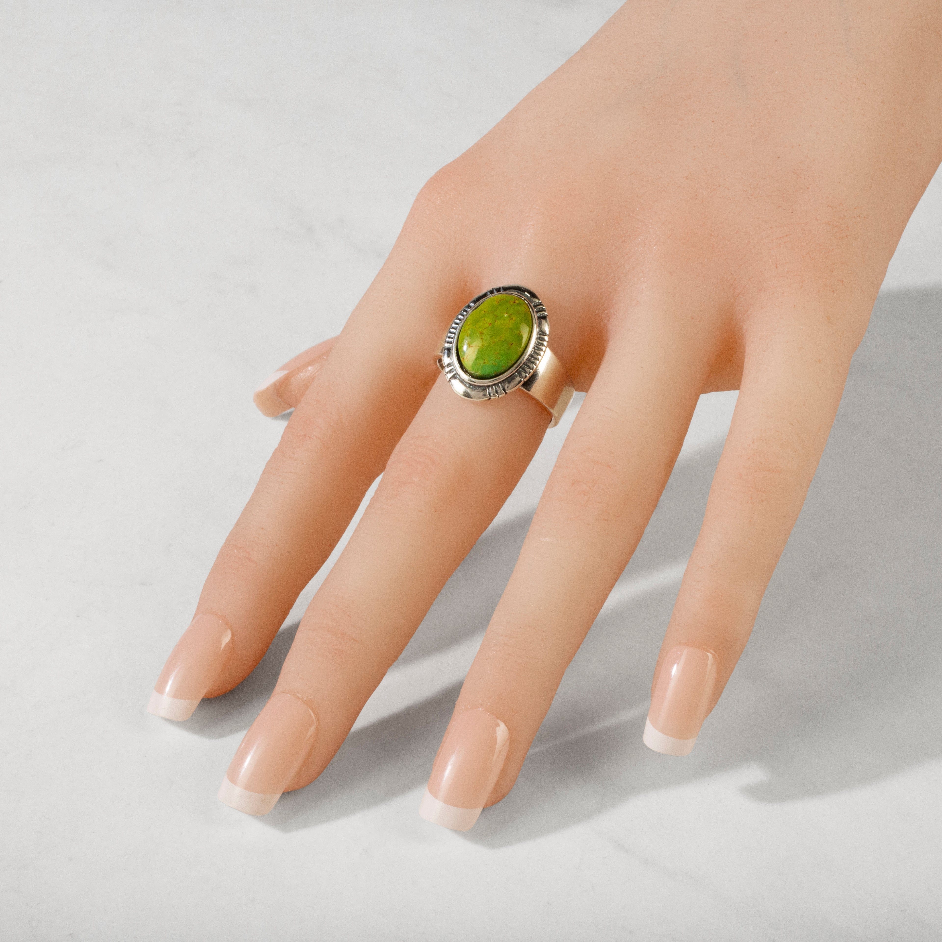 Kalifano Southwest Silver Jewelry Green Kingman Turquoise 925 Sterling Silver Ring USA Handmade