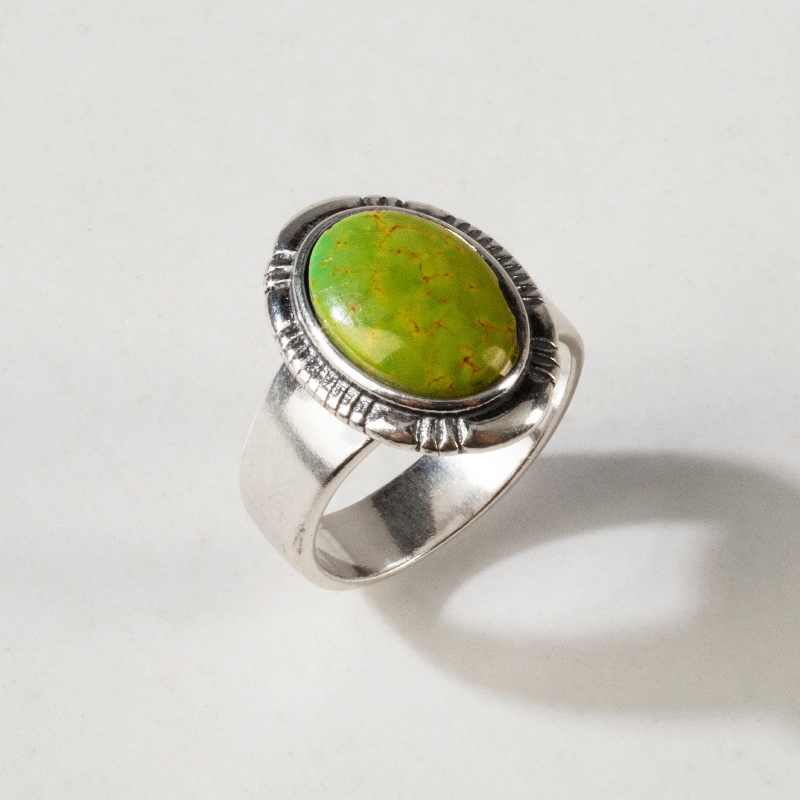 Kalifano Southwest Silver Jewelry Green Kingman Turquoise 925 Sterling Silver Ring USA Handmade