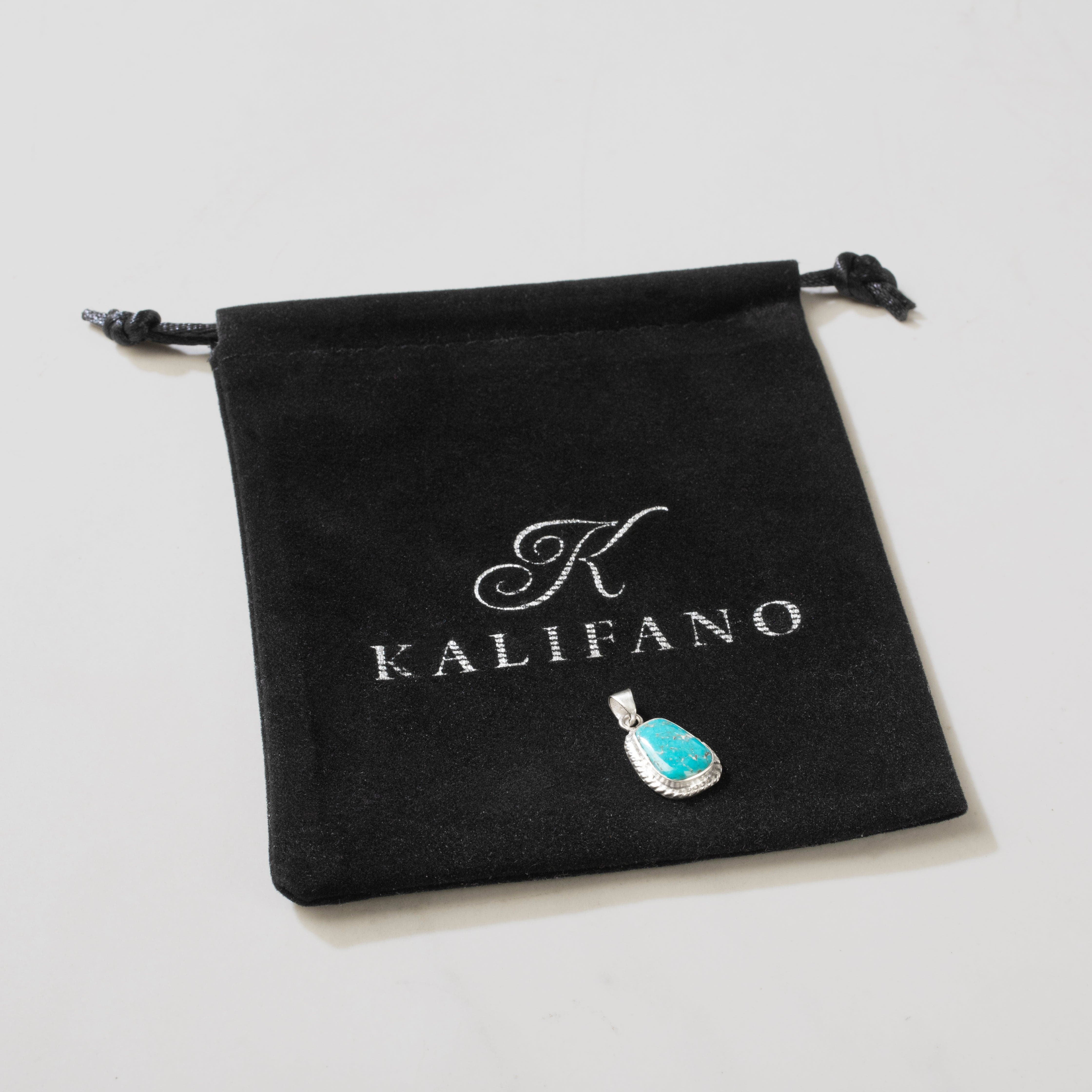 Kalifano Southwest Silver Jewelry Kingman Turquoise USA Handmade 925 Sterling Silver Pendant NMN.0017.TQ