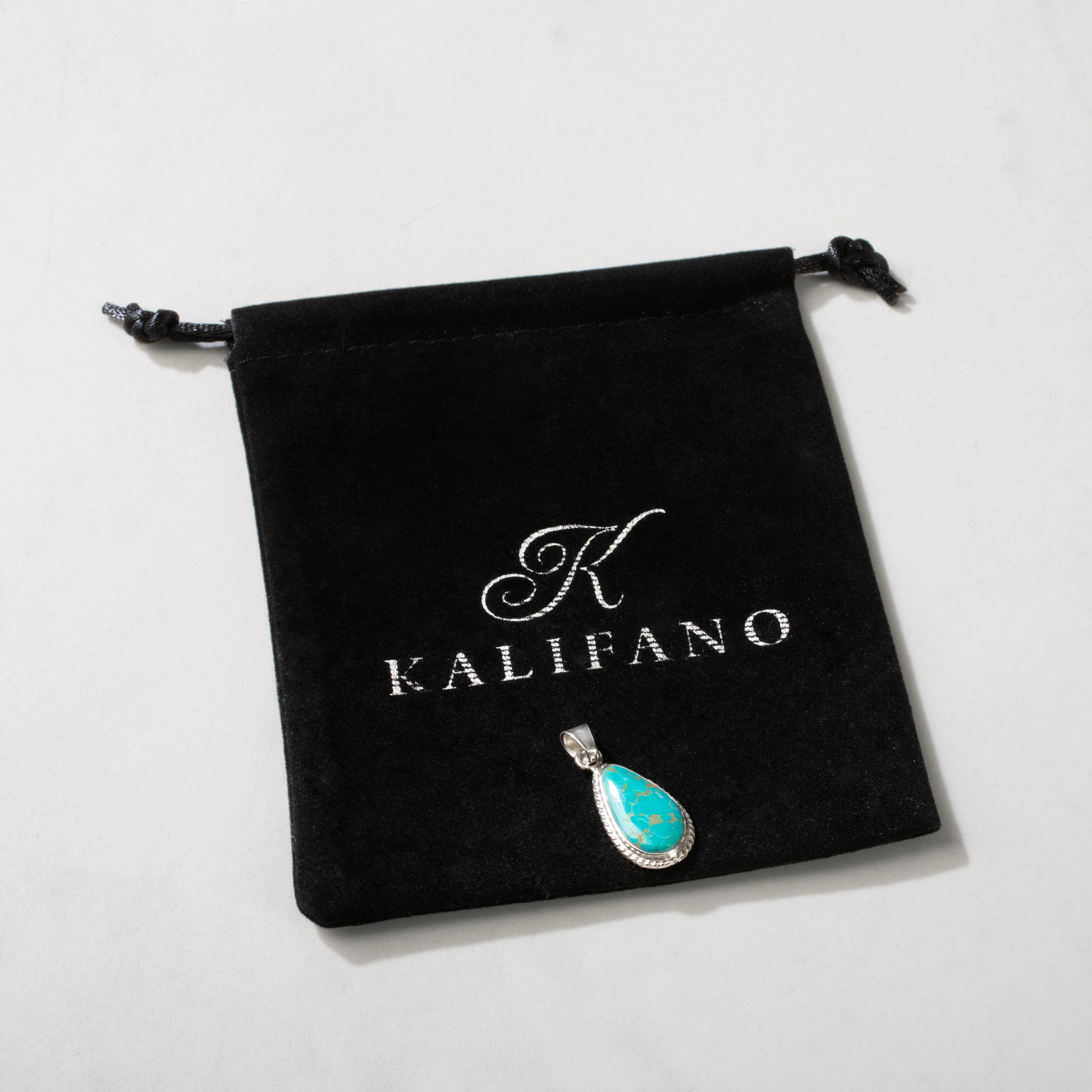 Kalifano Southwest Silver Jewelry Kingman Turquoise USA Handmade 925 Sterling Silver Pendant NMN.0022.TQ