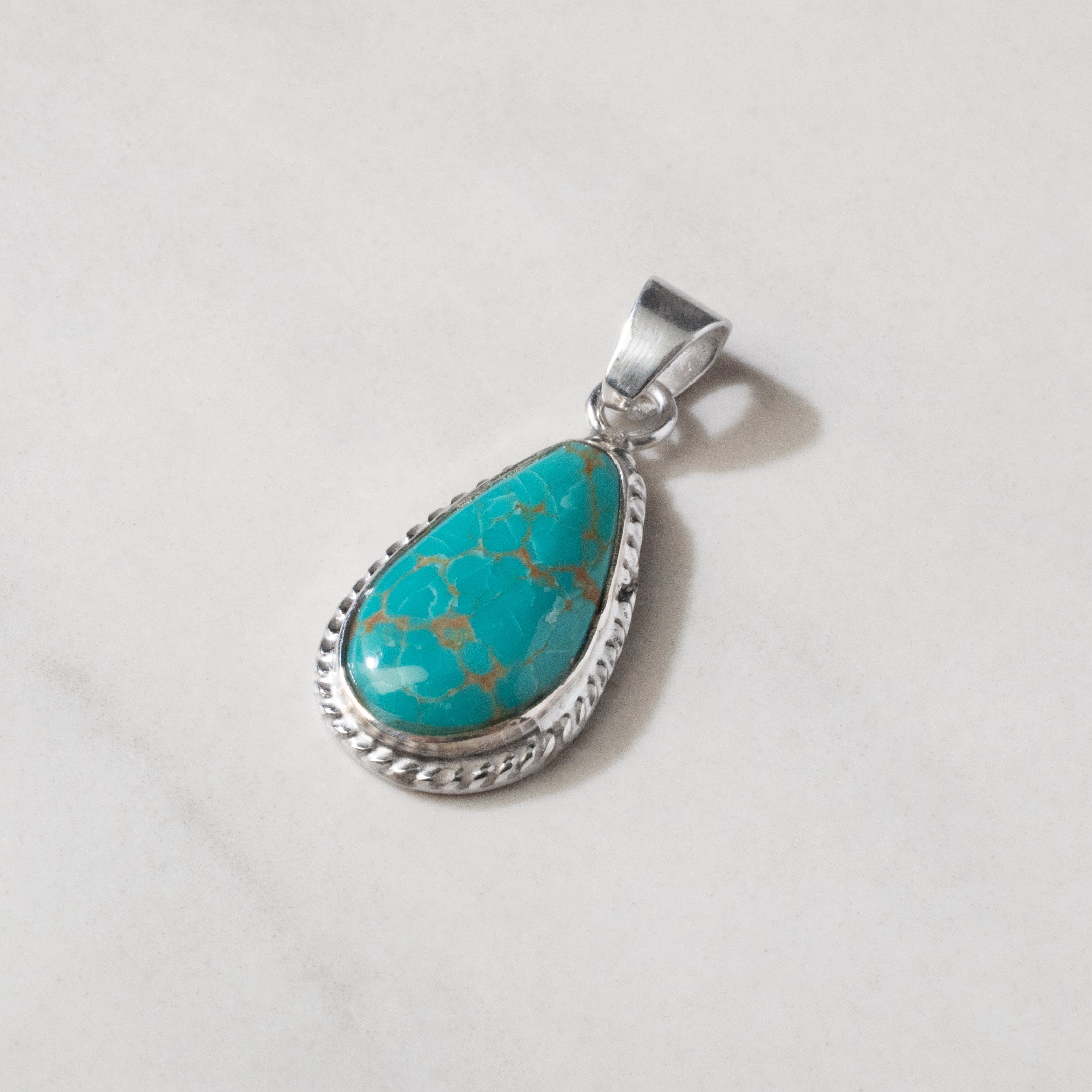 Kalifano Southwest Silver Jewelry Kingman Turquoise USA Handmade 925 Sterling Silver Pendant NMN.0022.TQ
