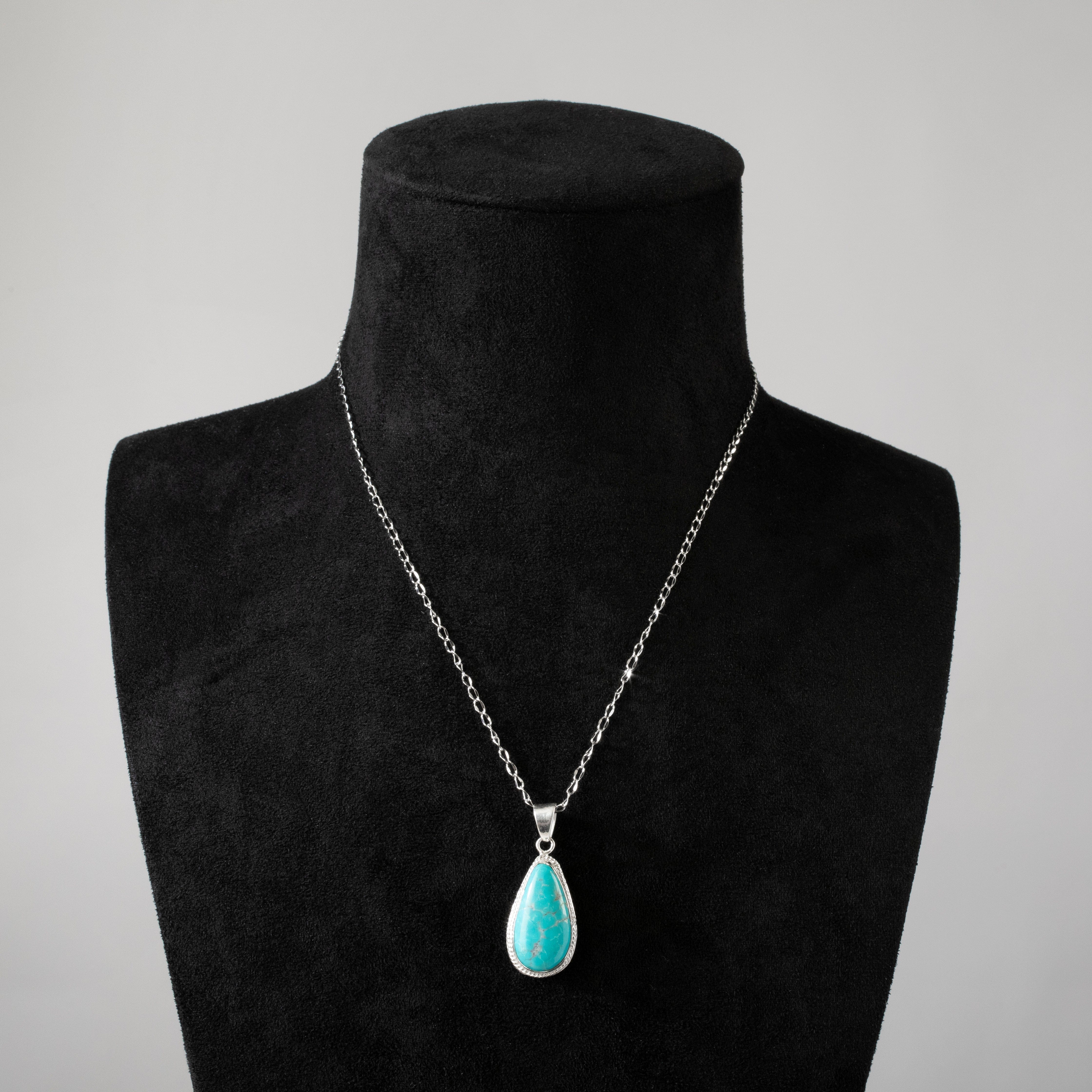 Kalifano Southwest Silver Jewelry Kingman Turquoise USA Handmade 925 Sterling Silver Pendant NMN.0038.TQ