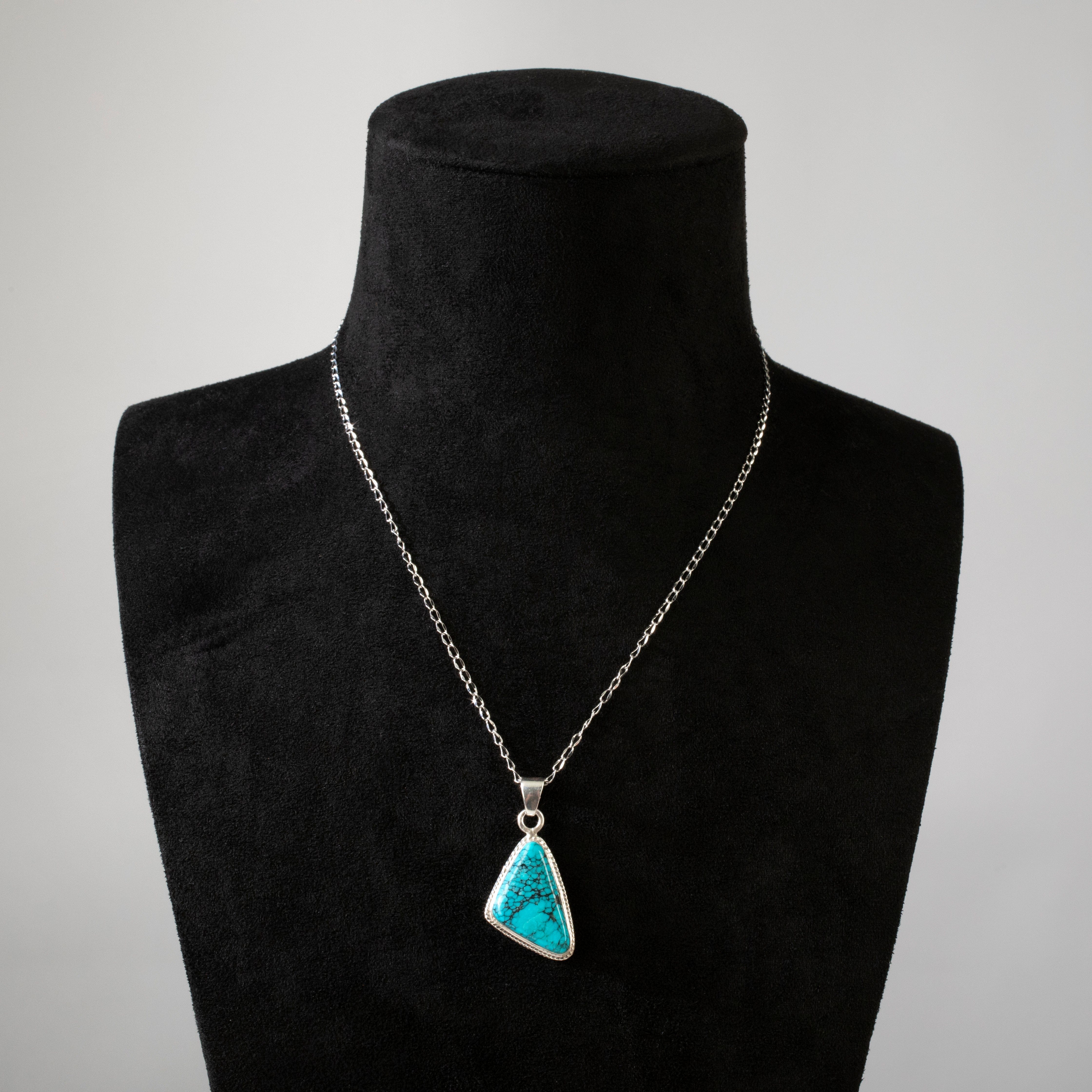 Kalifano Southwest Silver Jewelry Kingman Turquoise USA Handmade 925 Sterling Silver Pendant NMN.0045.TQ