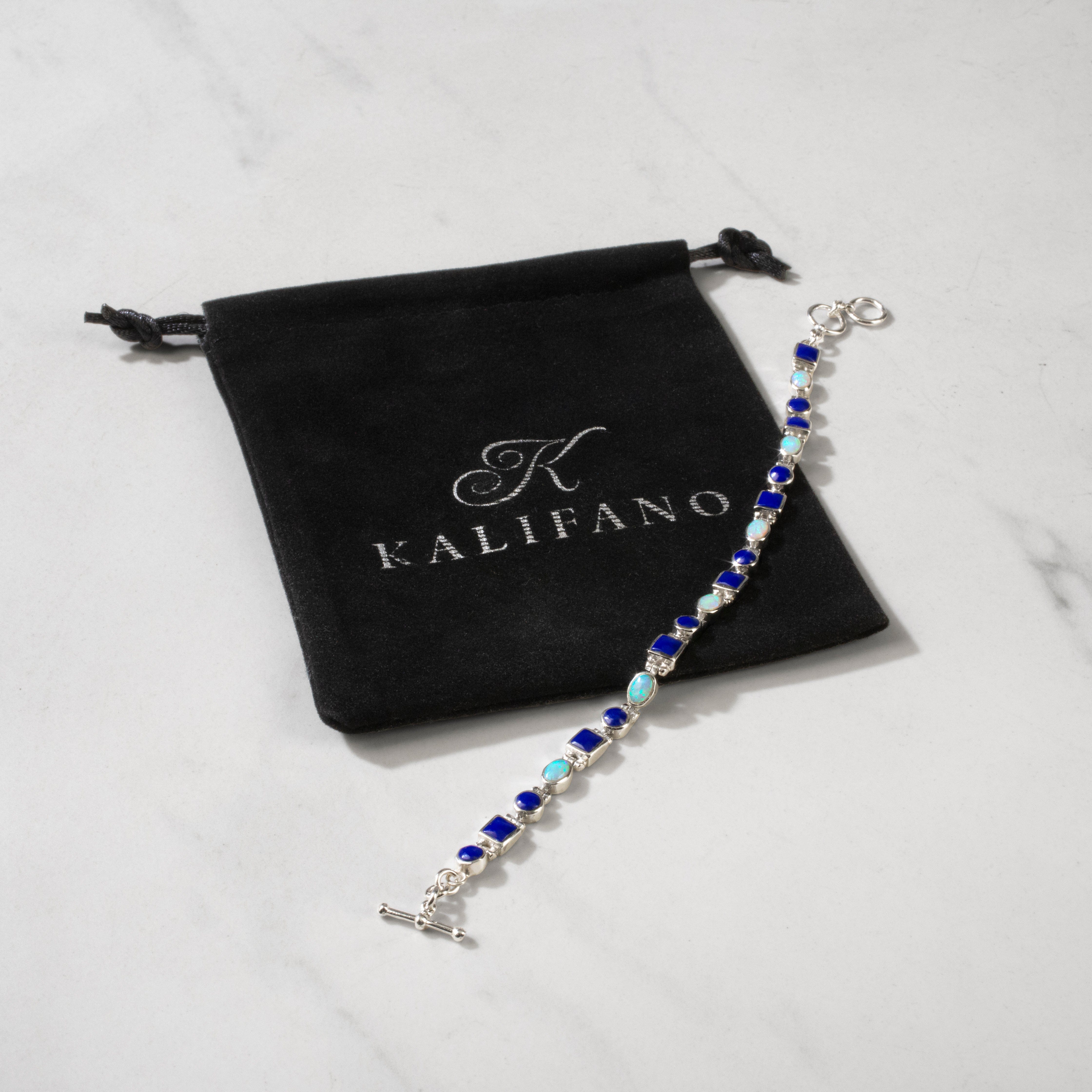 Kalifano Southwest Silver Jewelry Lapis 925 Sterling Silver Bracelet USA Handmade with Opal Accent NMB.0548.LP