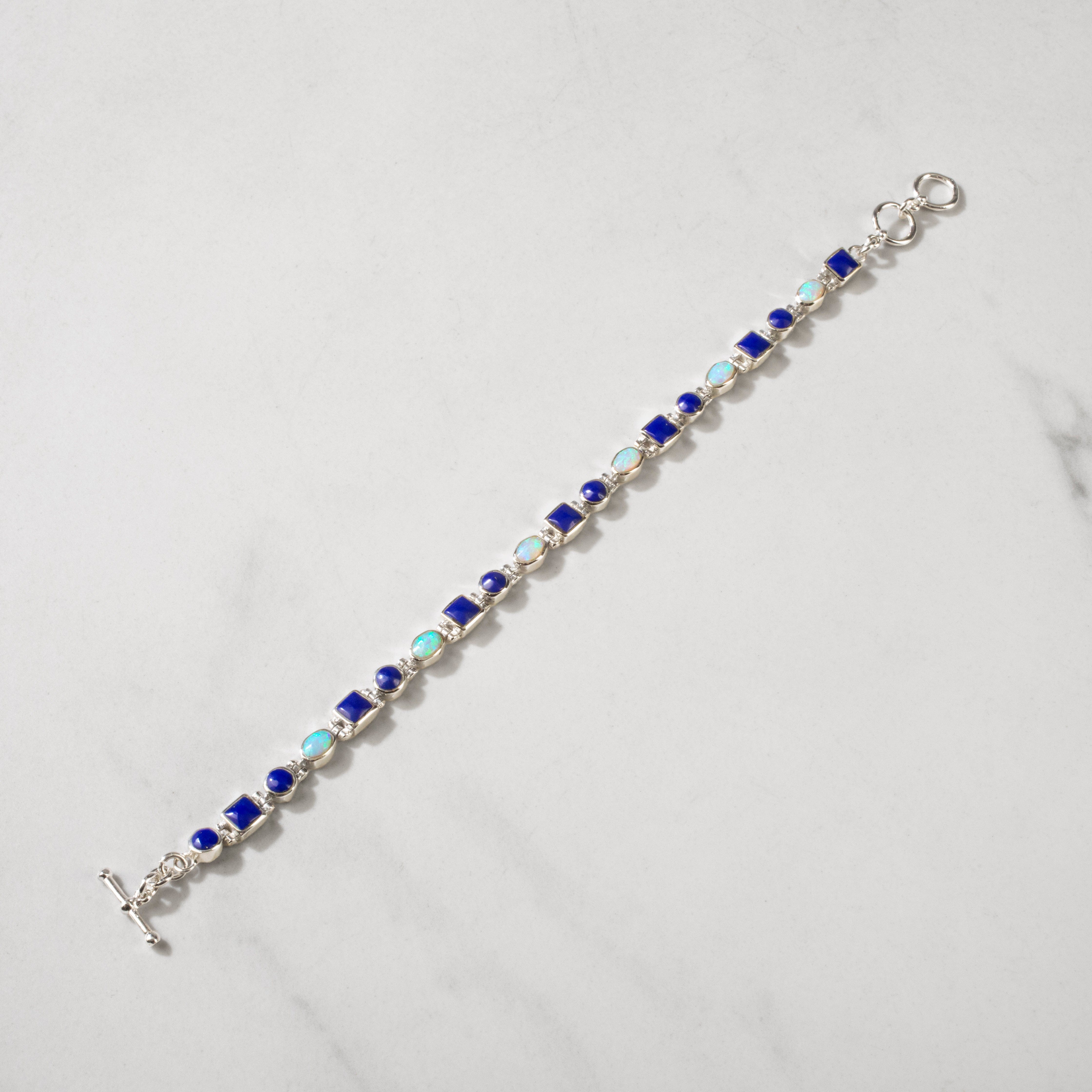 Kalifano Southwest Silver Jewelry Lapis 925 Sterling Silver Bracelet USA Handmade with Opal Accent NMB.0548.LP