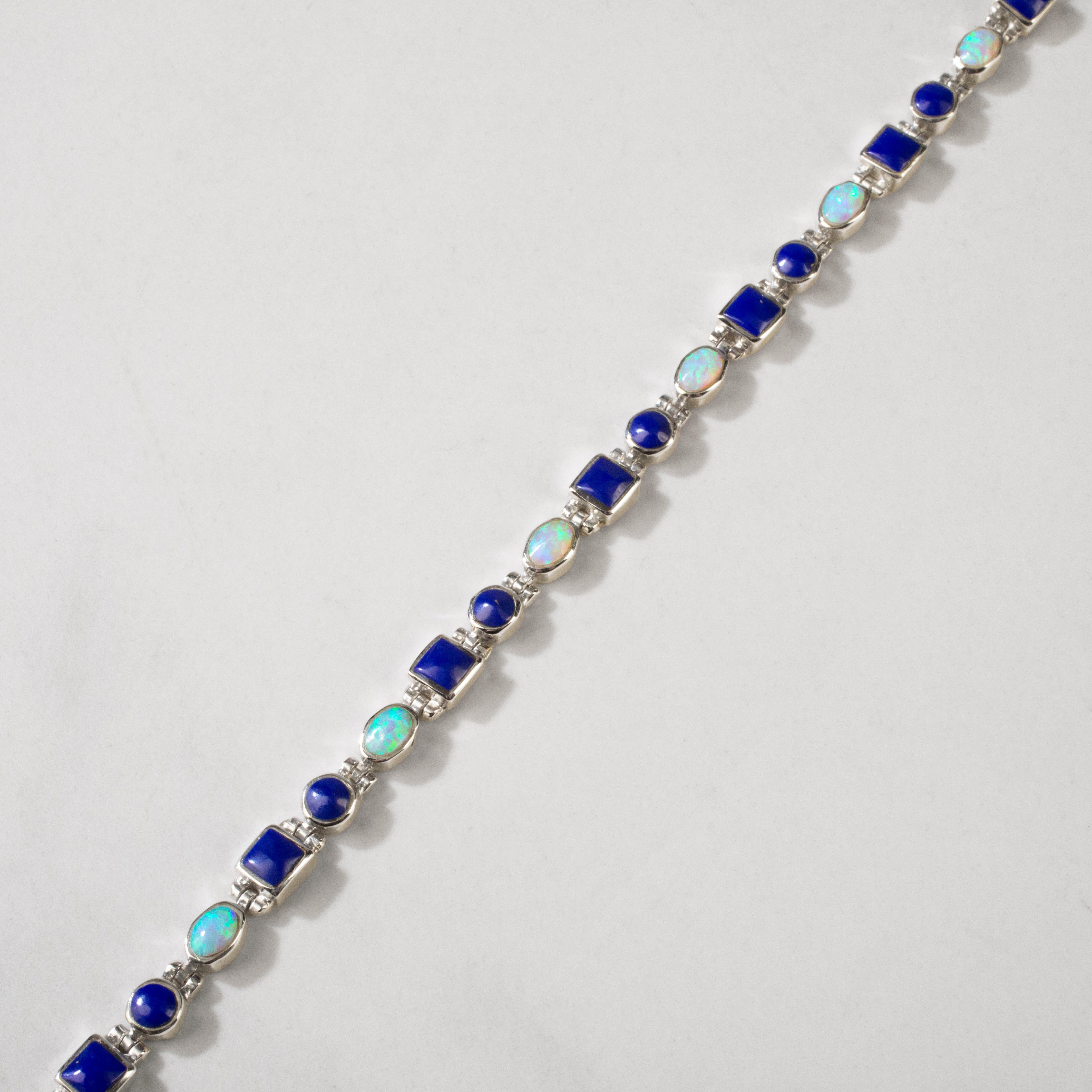 Kalifano Southwest Silver Jewelry Lapis 925 Sterling Silver Bracelet USA Handmade with Opal Accent NMB.0548.LP