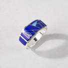 Lapis 925 Sterling Silver Ring USA Handmade with Laboratory Opal Accent