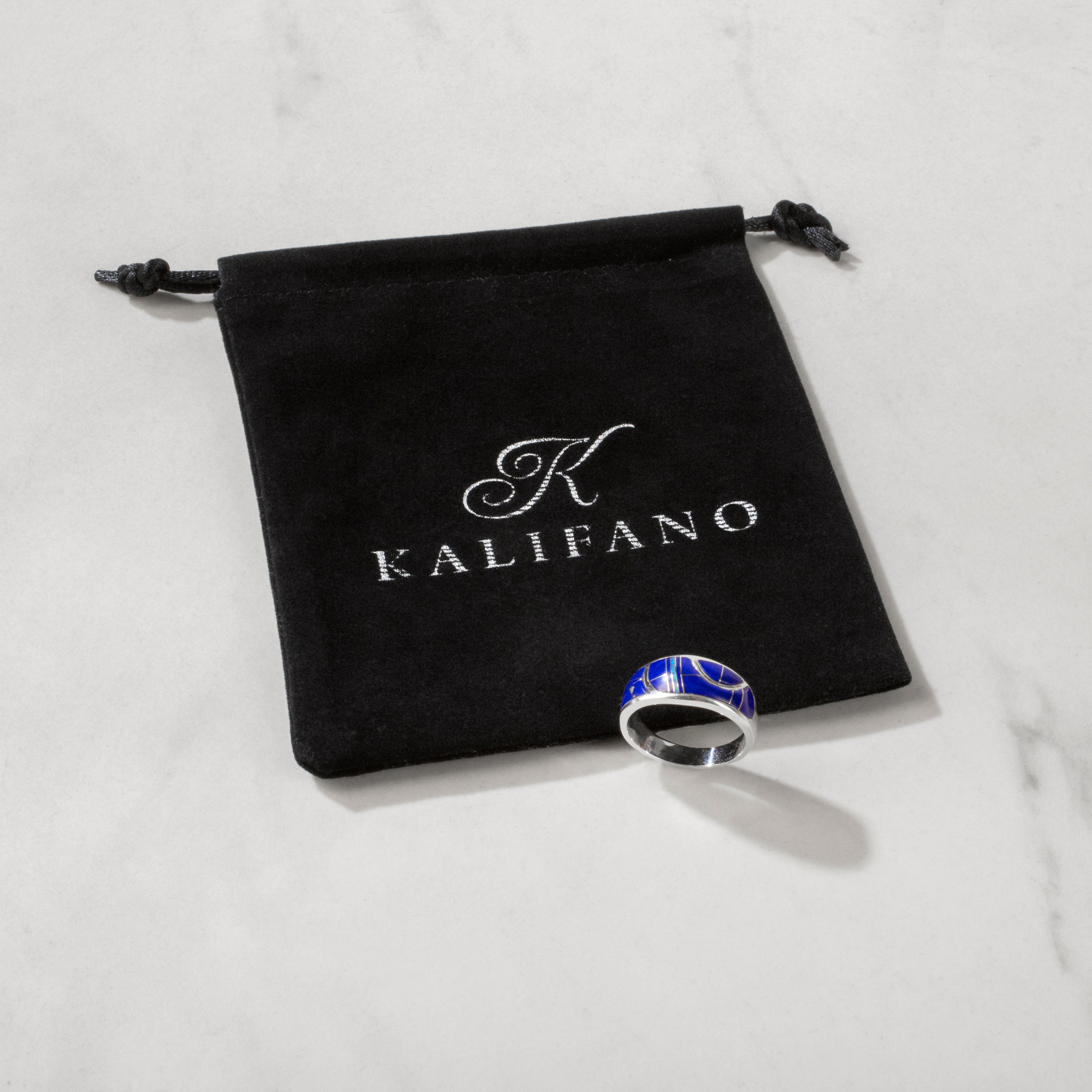 Kalifano Southwest Silver Jewelry Lapis 925 Sterling Silver Ring USA Handmade with Labratory Opal Accent