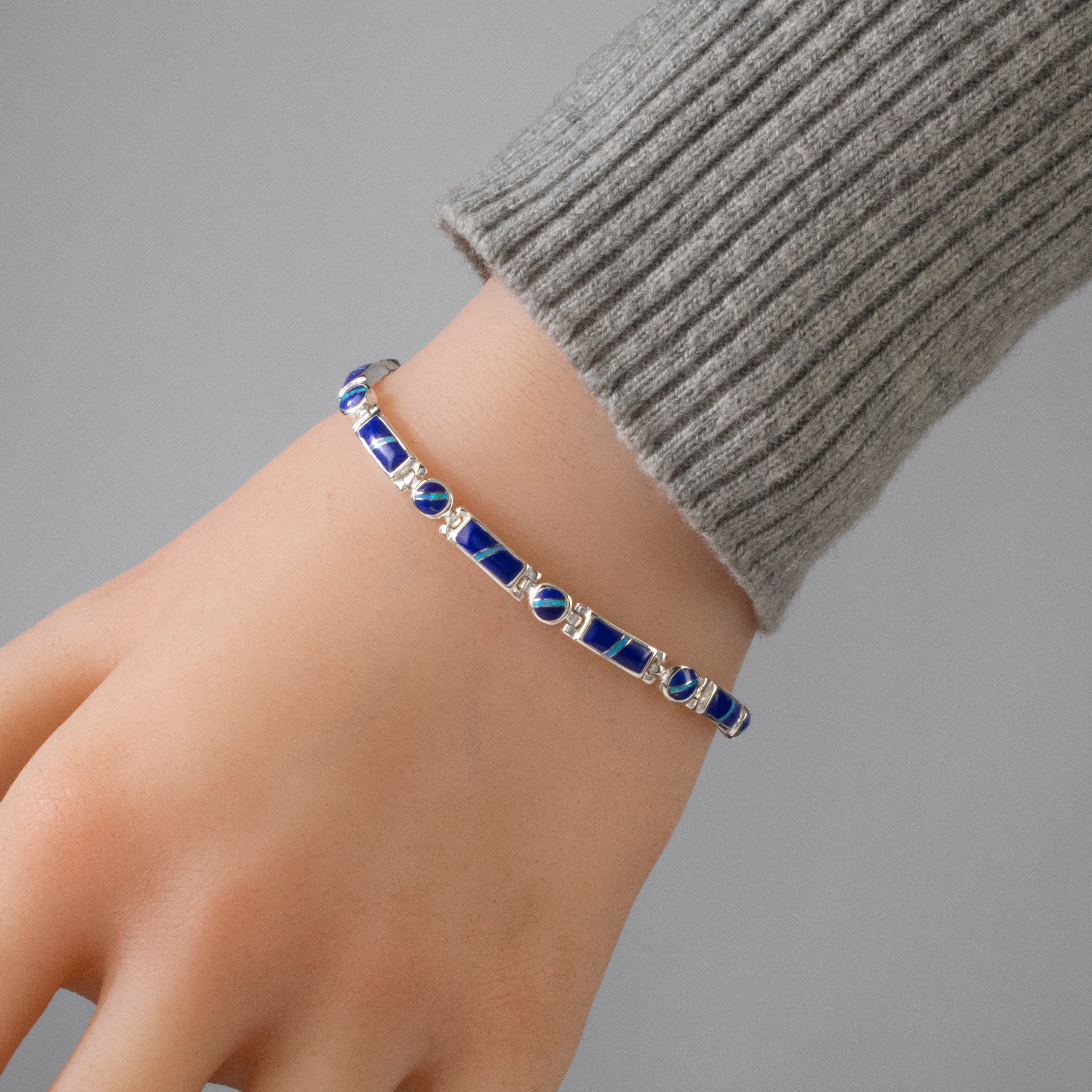 Kalifano Southwest Silver Jewelry Lapis 925 Sterling Silver USA Handmade Bracelet NMB.0218.LP