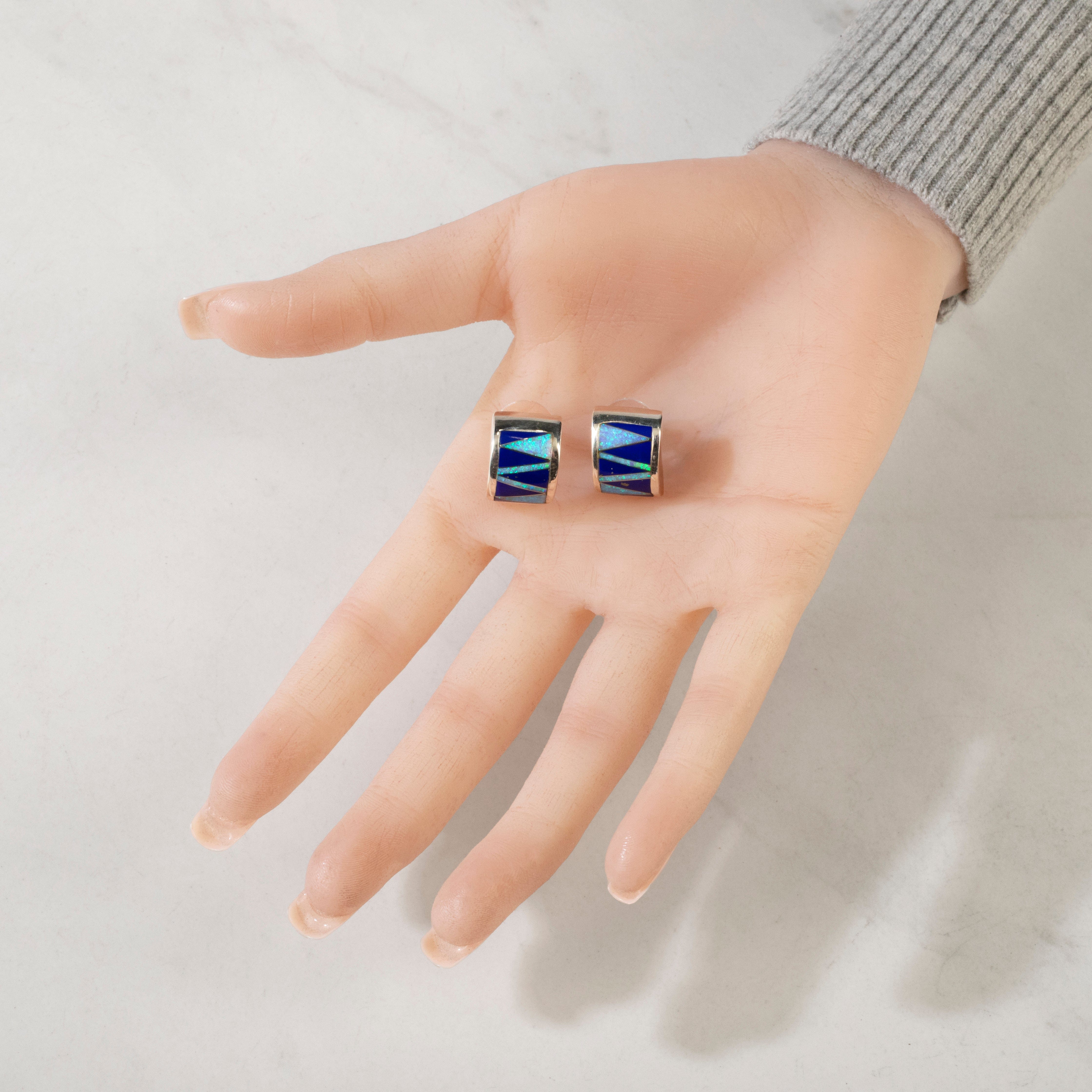 Kalifano Southwest Silver Jewelry Lapis 925 Sterling Silver USA Handmade Earring with Stud Backing NME.0751.LP