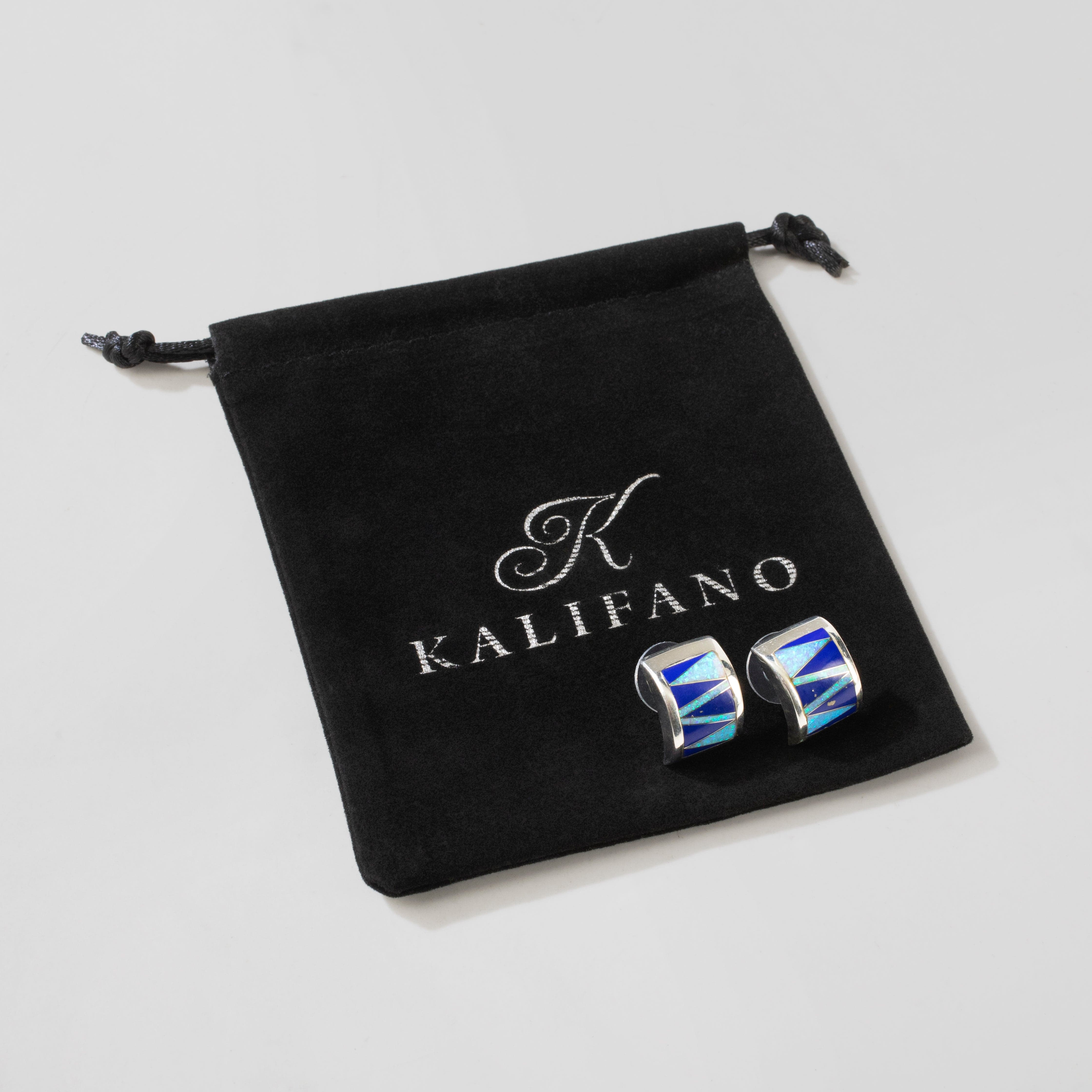 Kalifano Southwest Silver Jewelry Lapis 925 Sterling Silver USA Handmade Earring with Stud Backing NME.0751.LP