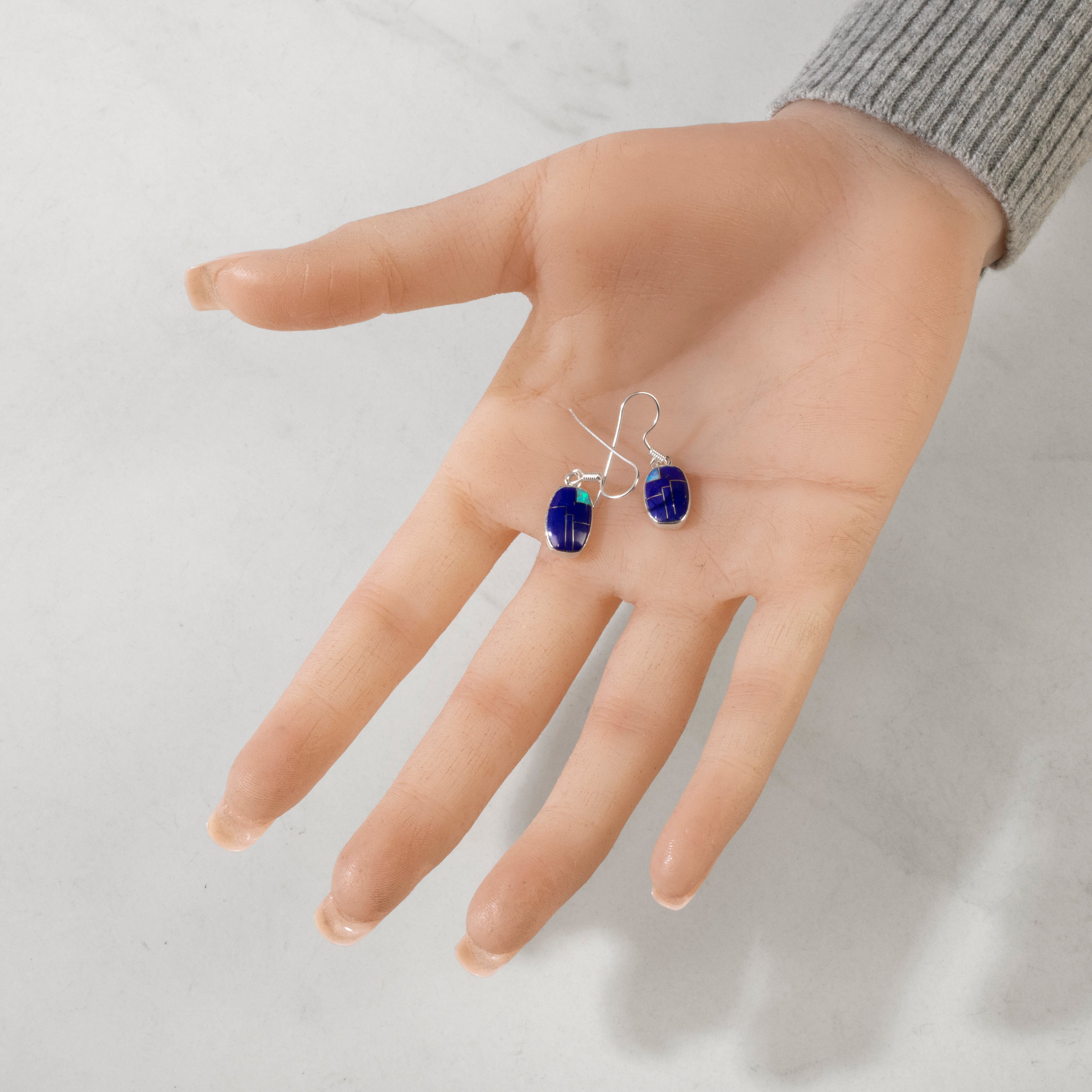 Kalifano Southwest Silver Jewelry Lapis 925 Sterling Silver USA Handmade Earrings with French Hook Backing NME.2073.LP