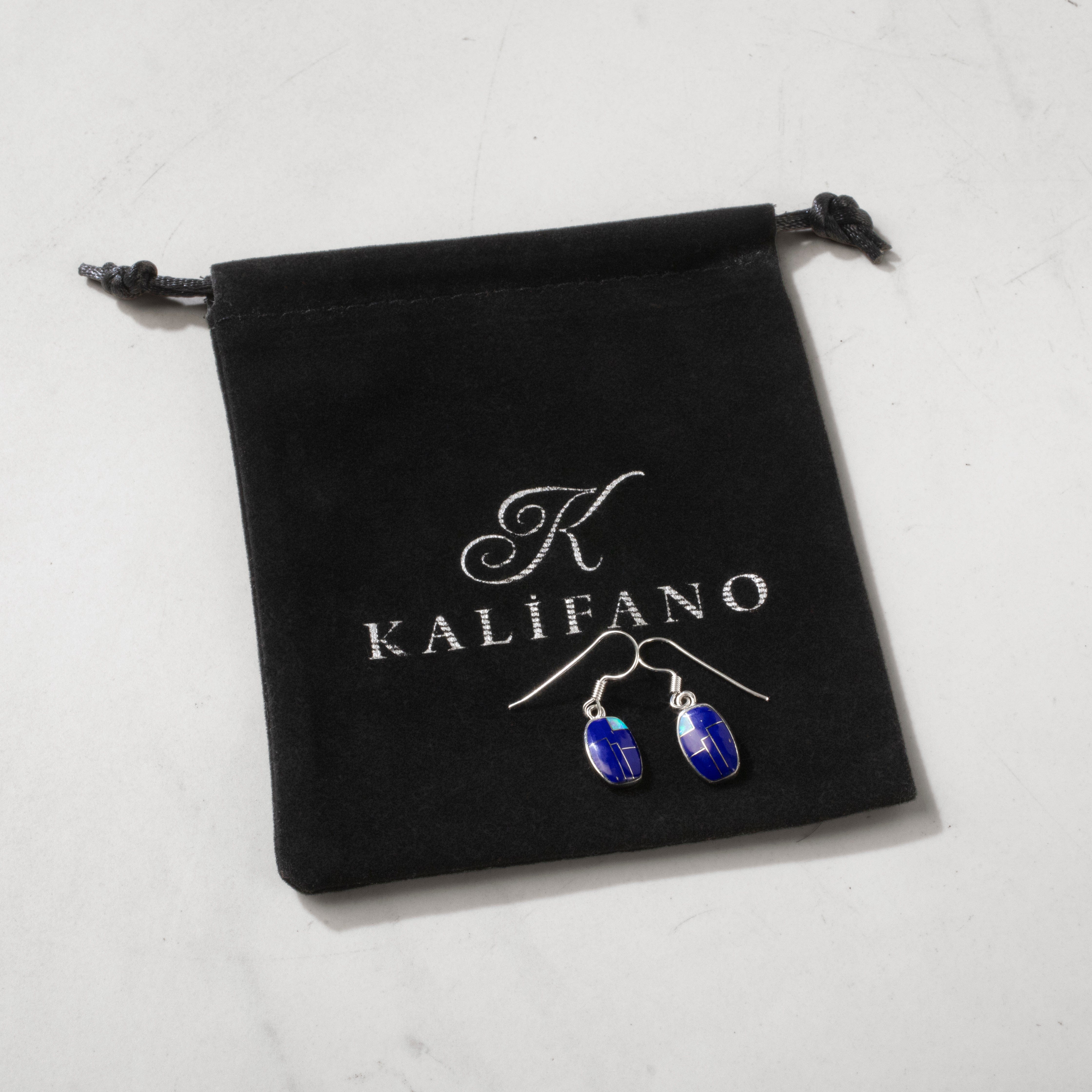Kalifano Southwest Silver Jewelry Lapis 925 Sterling Silver USA Handmade Earrings with French Hook Backing NME.2073.LP