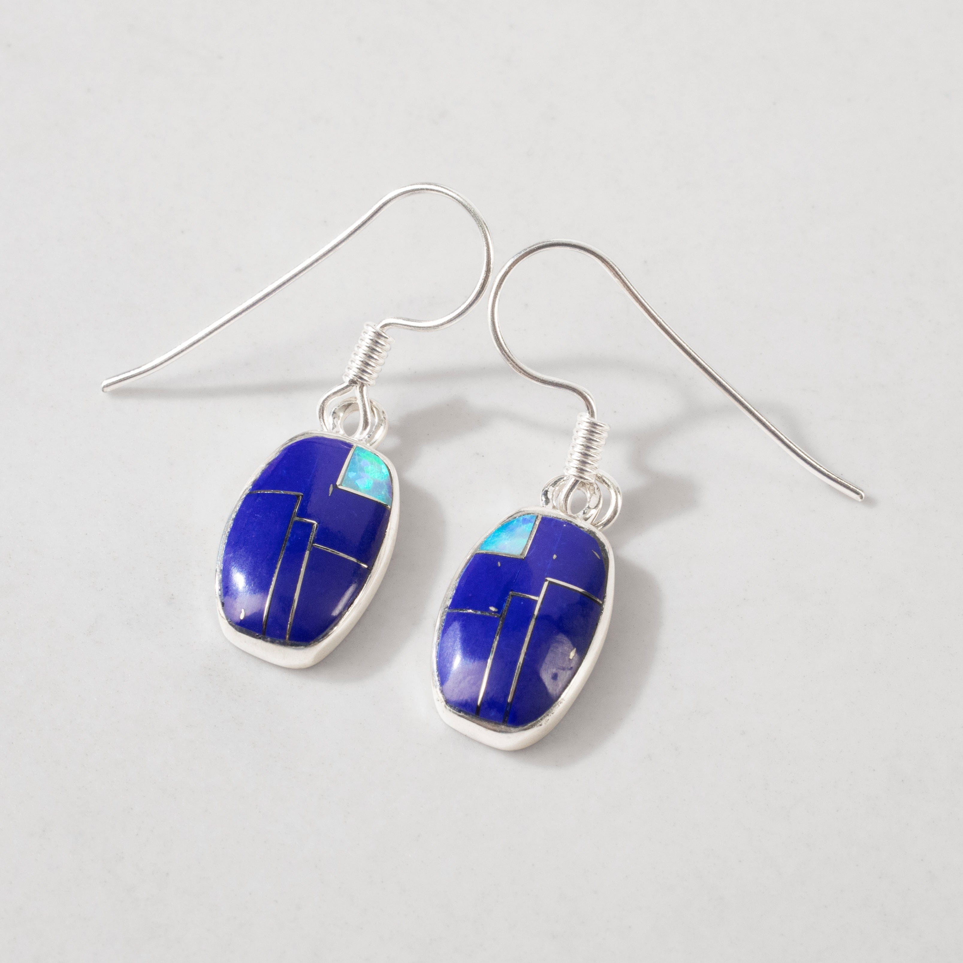 Kalifano Southwest Silver Jewelry Lapis 925 Sterling Silver USA Handmade Earrings with French Hook Backing NME.2073.LP